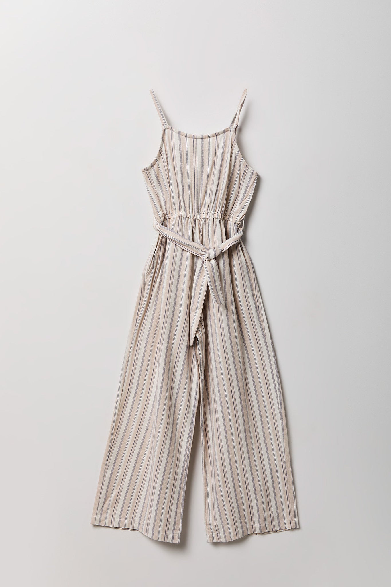Girls Linen-Blend Belted Wide Leg Jumpsuit