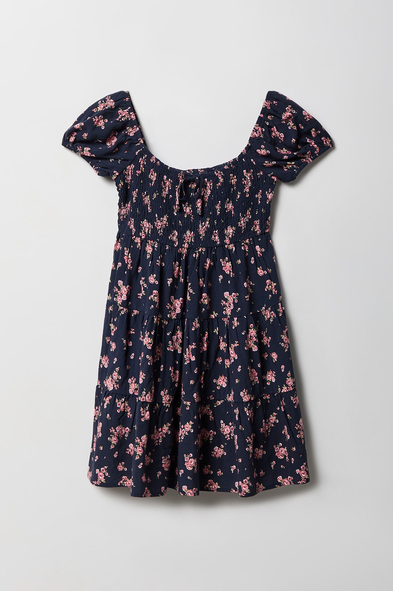 Girls Printed Smocked Tiered Dress