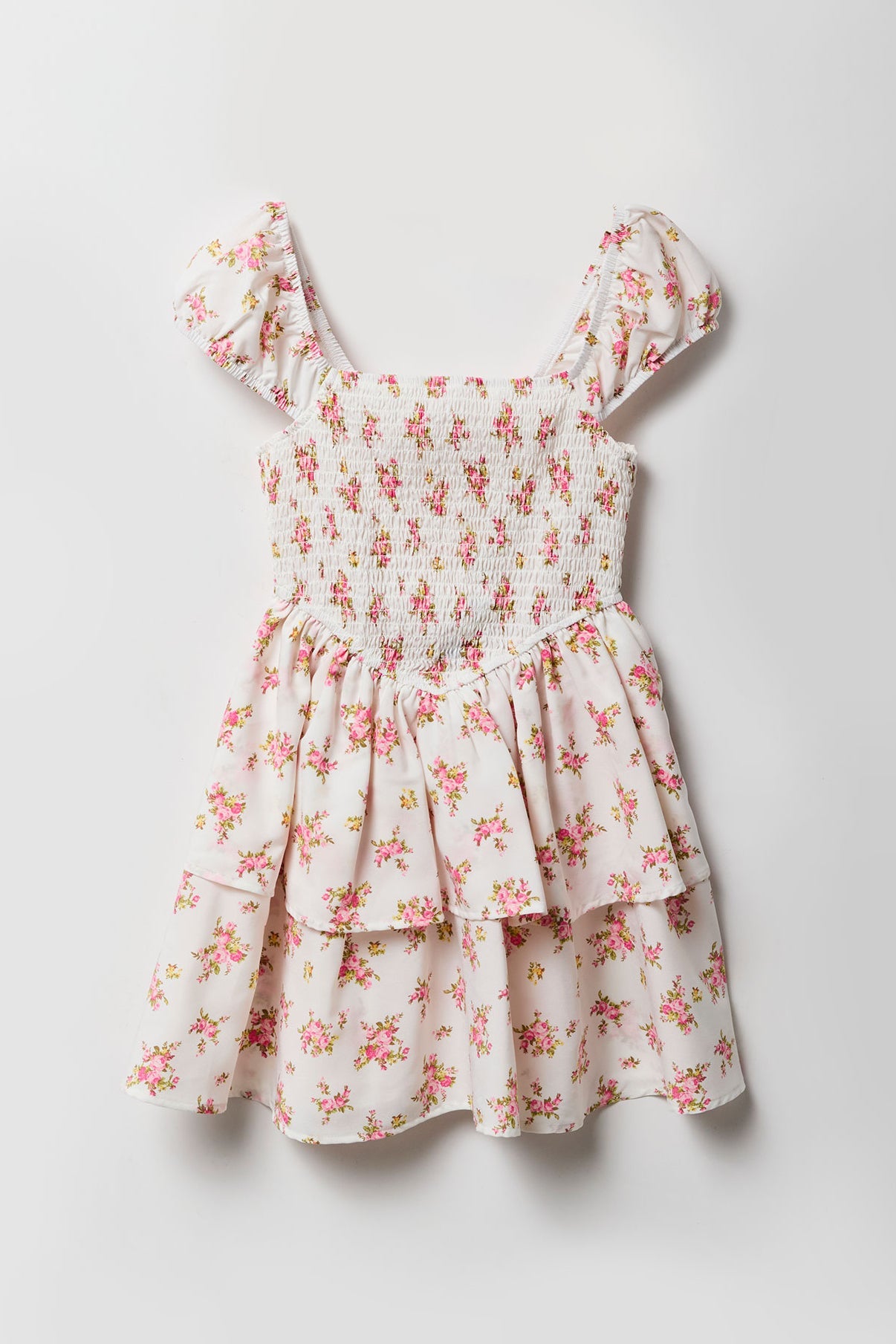 Girls Floral Smocked Tiered Dress