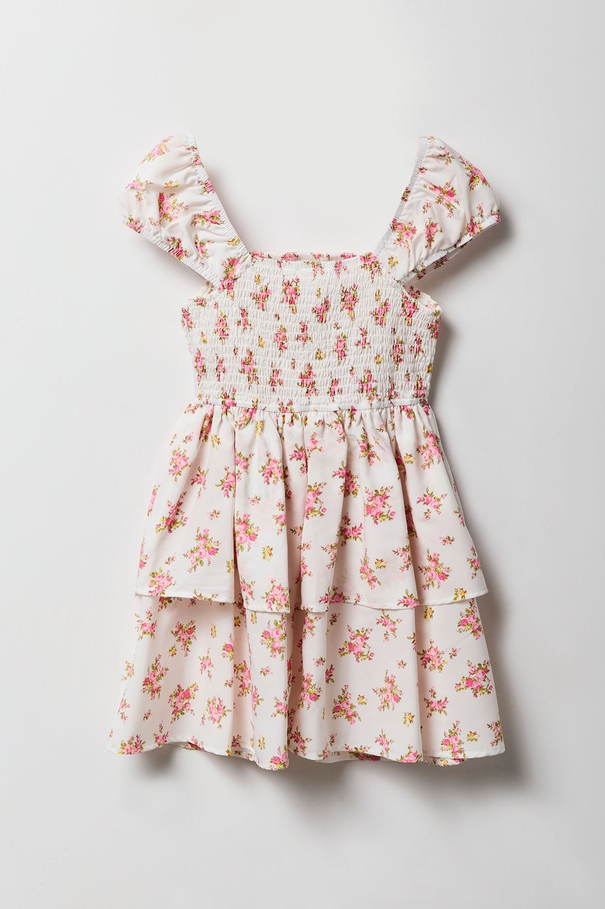 Girls Floral Smocked Tiered Dress