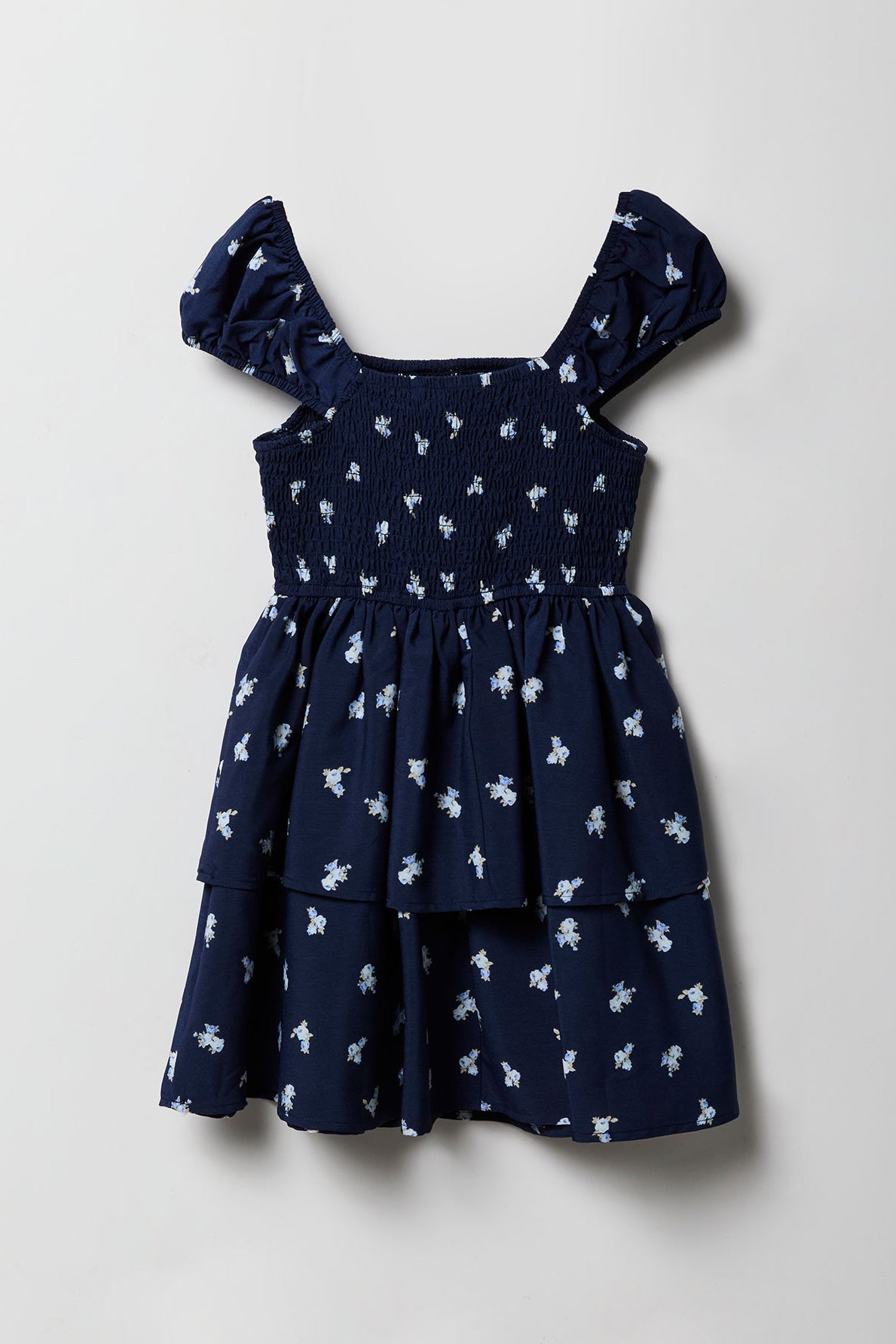 Girls Floral Smocked Tiered Dress