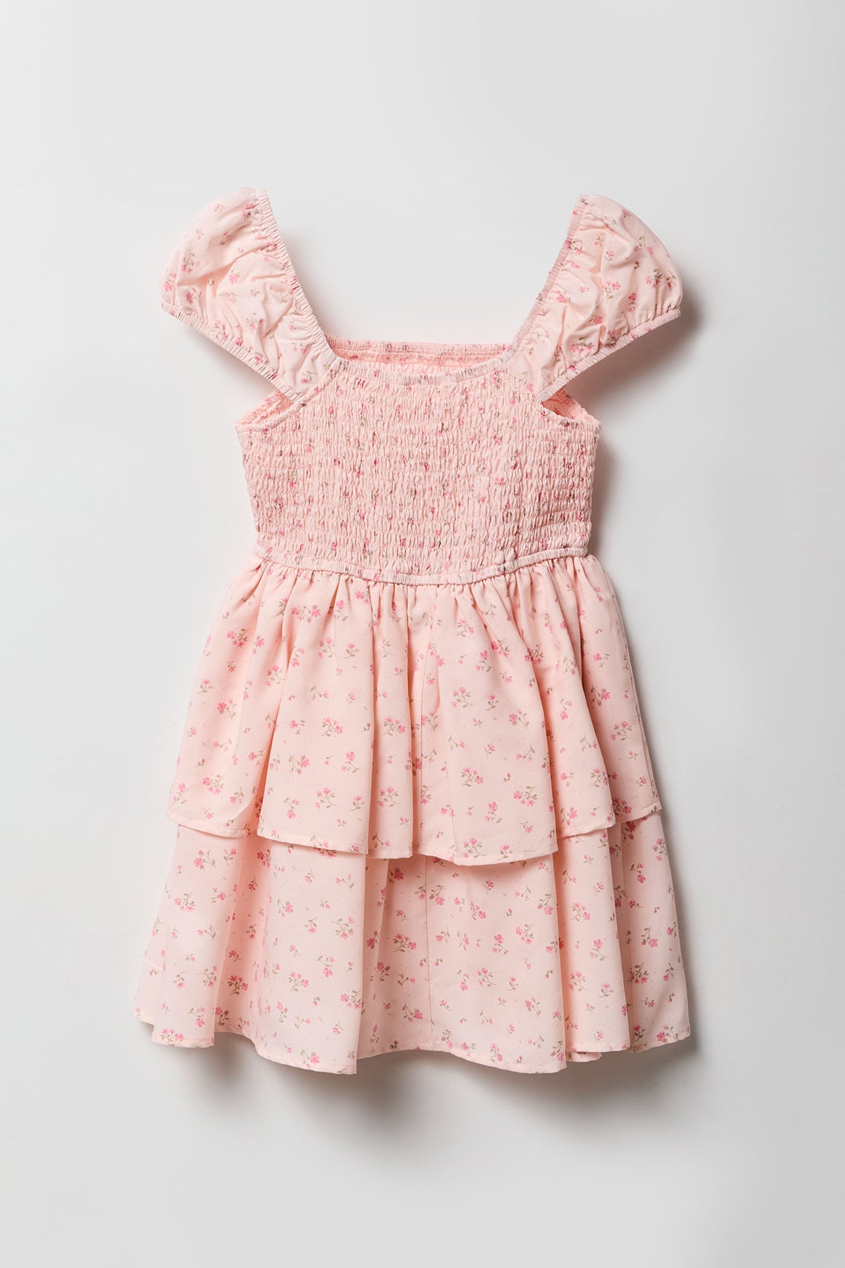 Girls Floral Smocked Tiered Dress