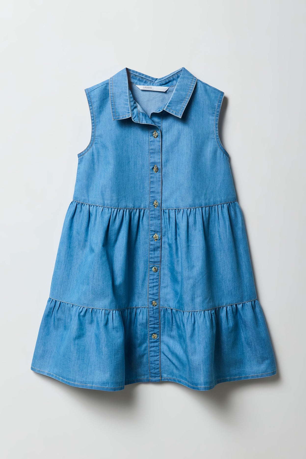 Button Up Tiered Chambray Dress