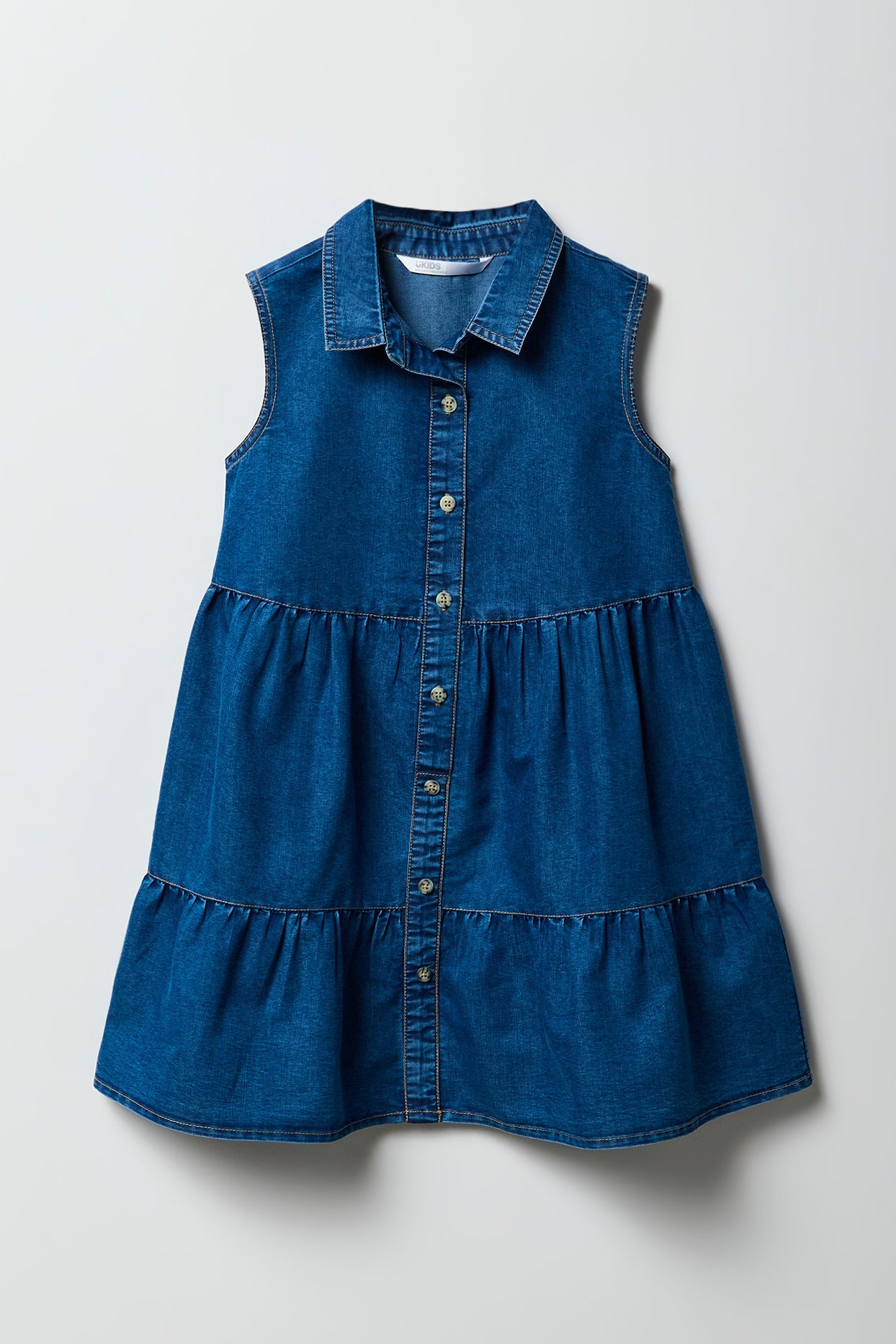 Button Up Tiered Chambray Dress