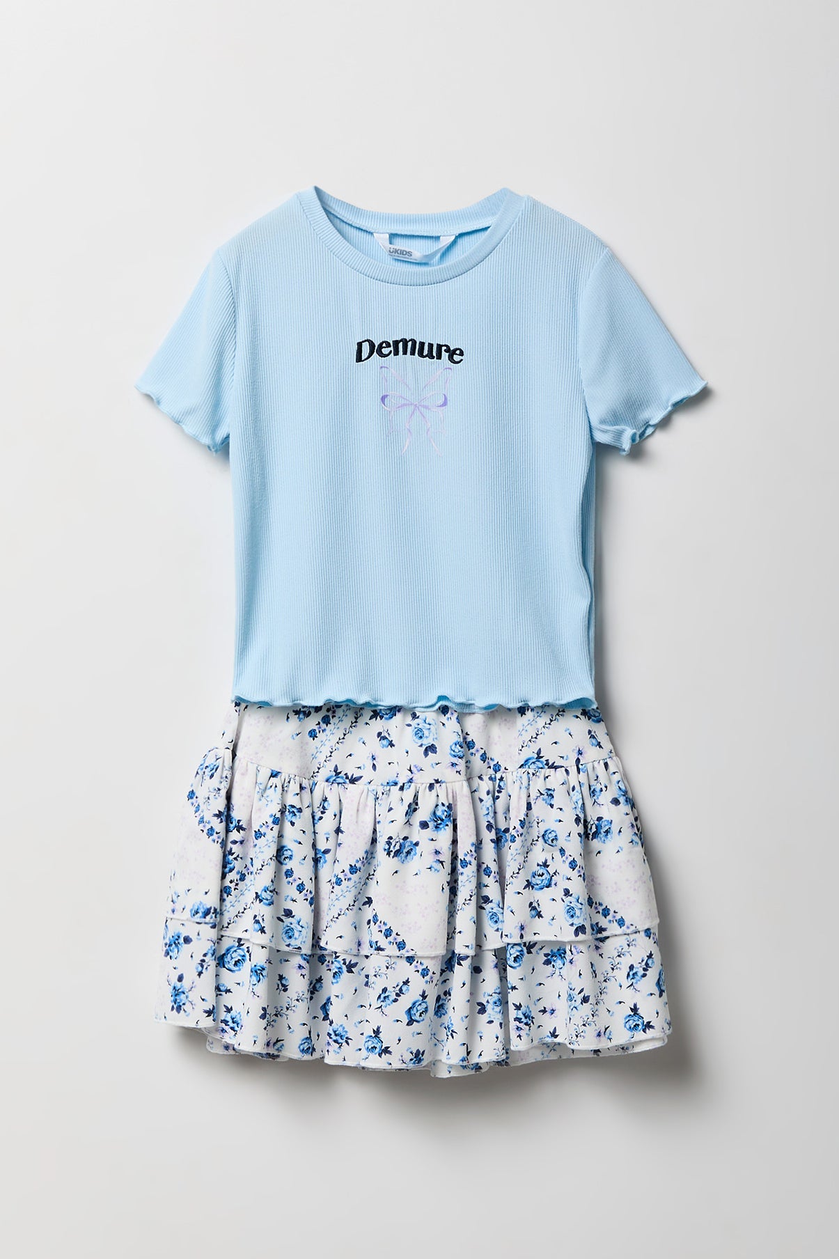 Girls Graphic T-Shirt & Tiered Skort Set