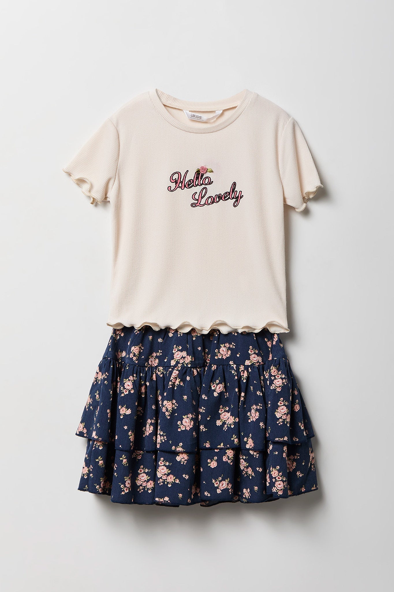Girls Graphic T-Shirt & Tiered Skort Set
