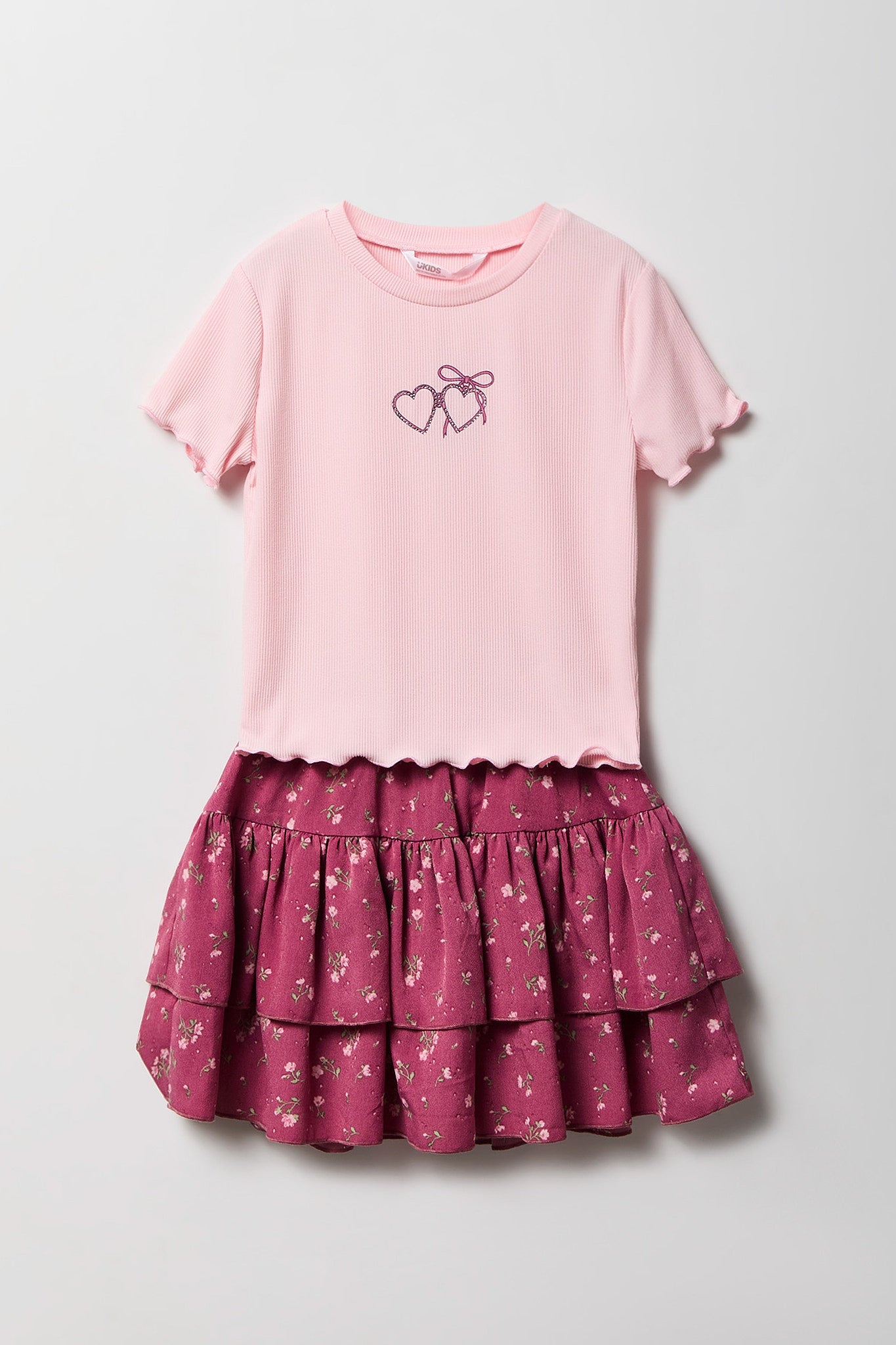 Girls Graphic T-Shirt & Tiered Skort Set