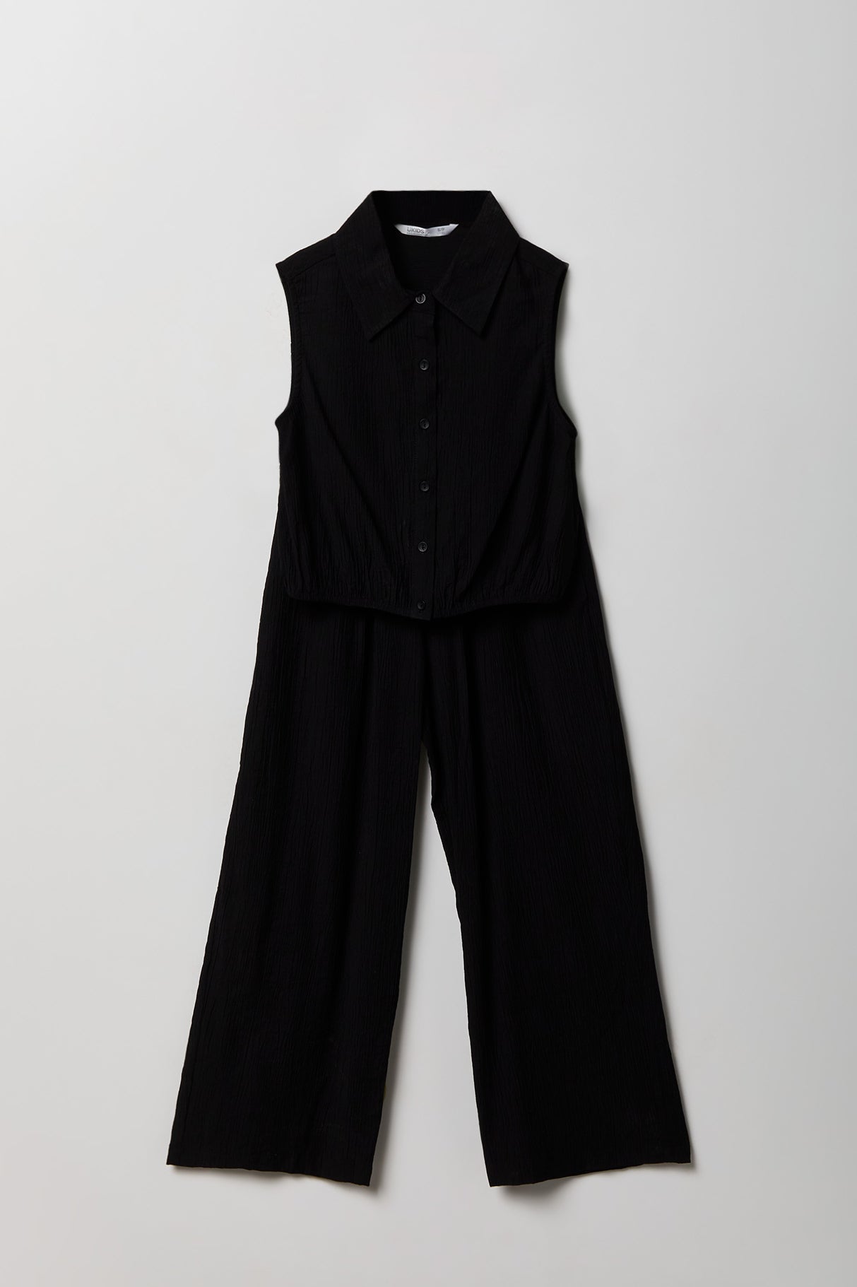 Girls Textured Button-Up Vest & Pant Set
