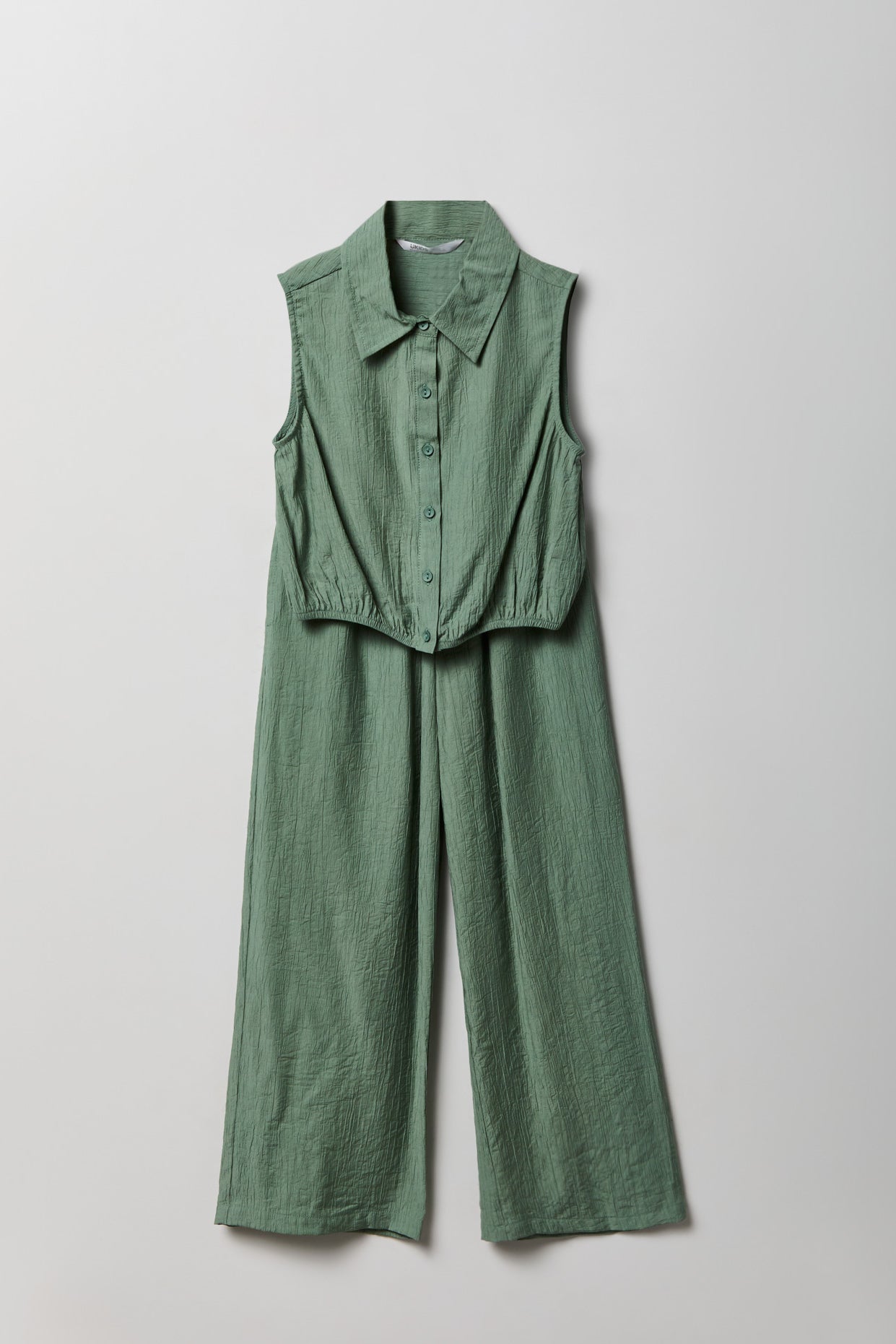 Girls Textured Button-Up Vest & Pant Set