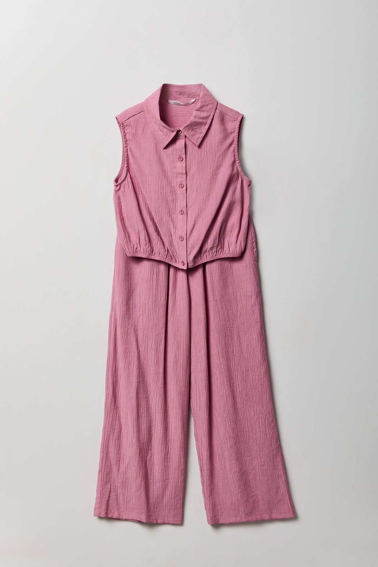 Girls Textured Button-Up Vest & Pant Set