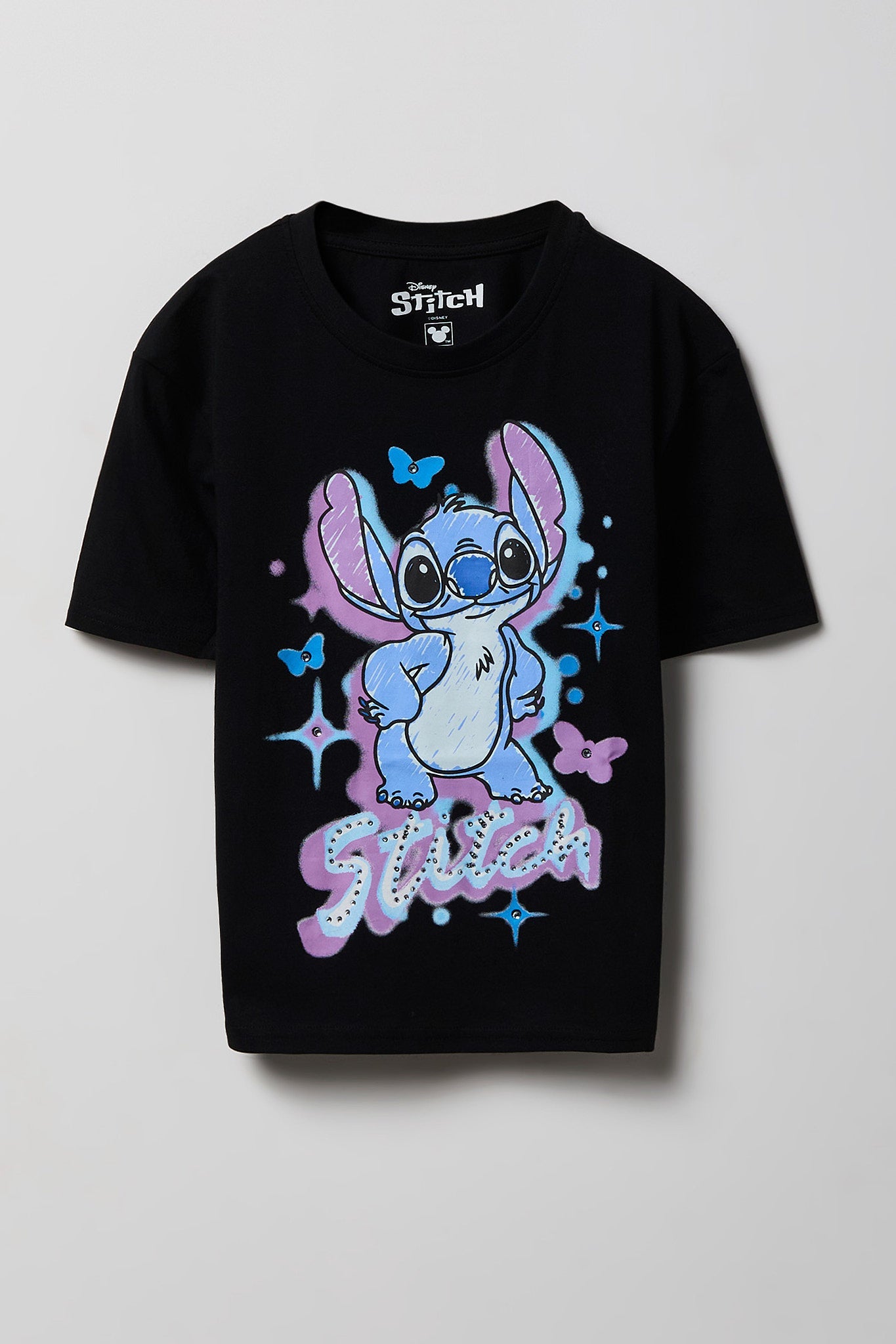 Girls Stitch Graphic Rhinestone T-Shirt
