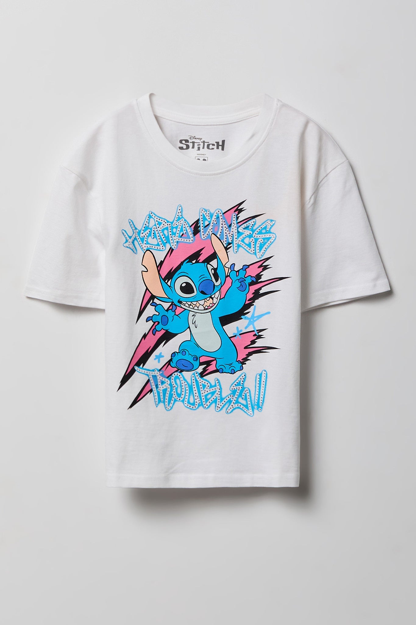 Girls Stitch Graphic Rhinestone T-Shirt