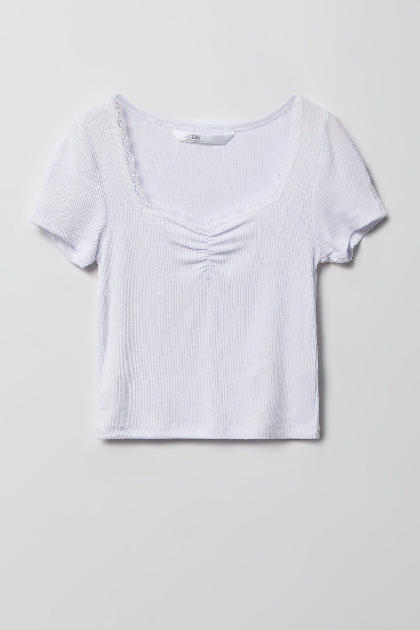 Girls Ribbed Lace Trim T-Shirt