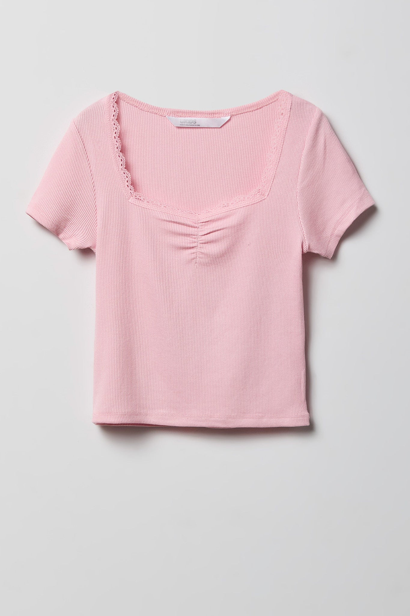 Girls Ribbed Lace Trim T-Shirt