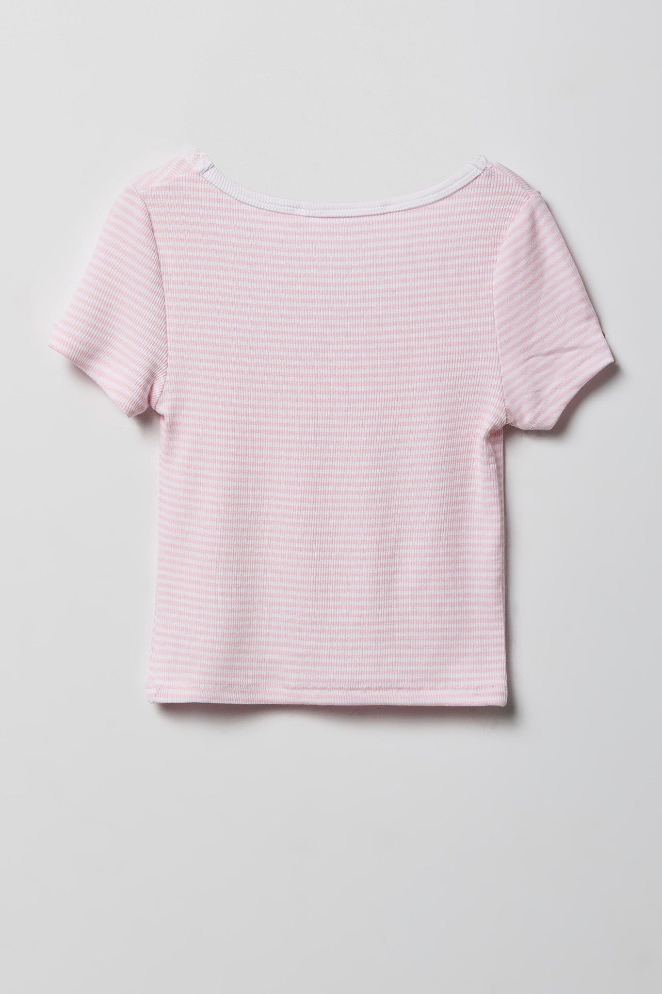 Girls Striped Ribbed Lace Trim T-Shirt