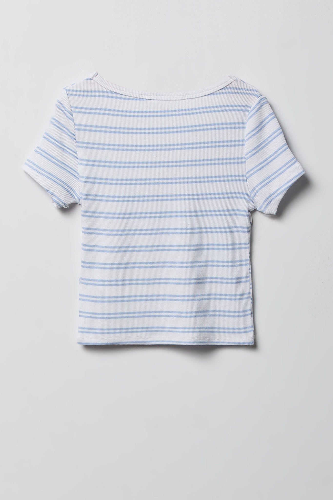 Girls Striped Ribbed Lace Trim T-Shirt
