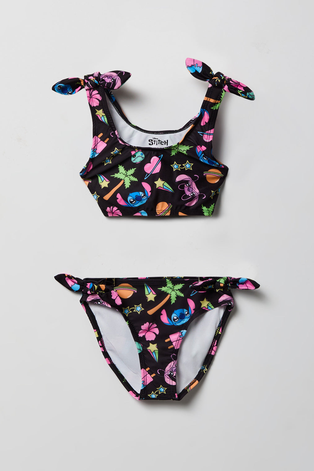 Girls Stitch & Angel Print 2 Piece Swimsuit