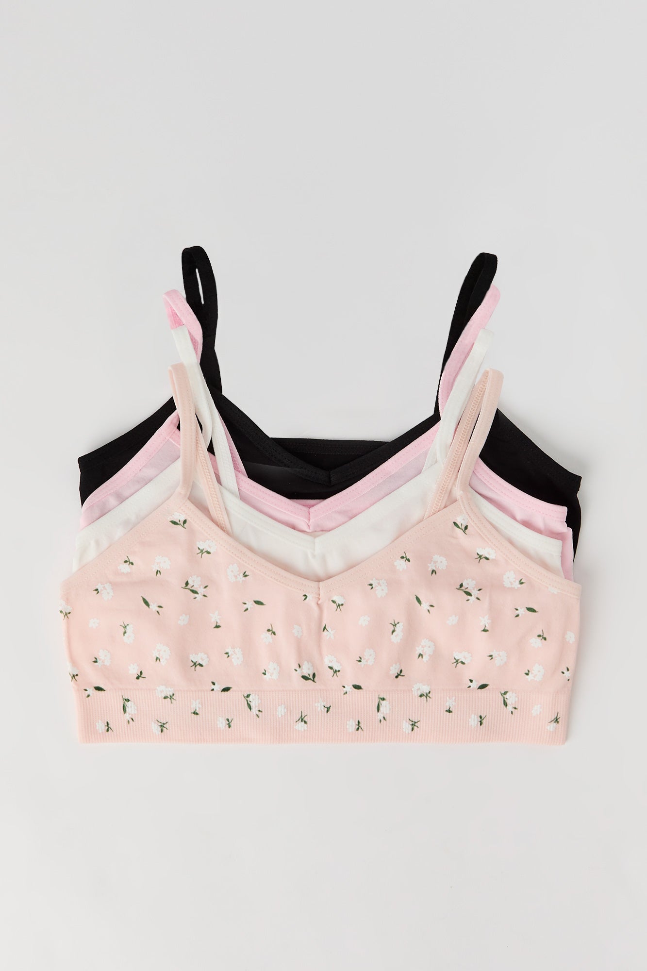 Girls Floral & Solid Seamless Bralette (4 Pack)