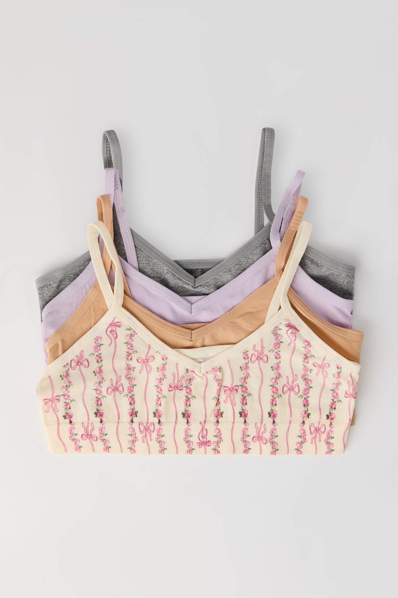 Girls Floral & Solid Seamless Bralette (4 Pack)