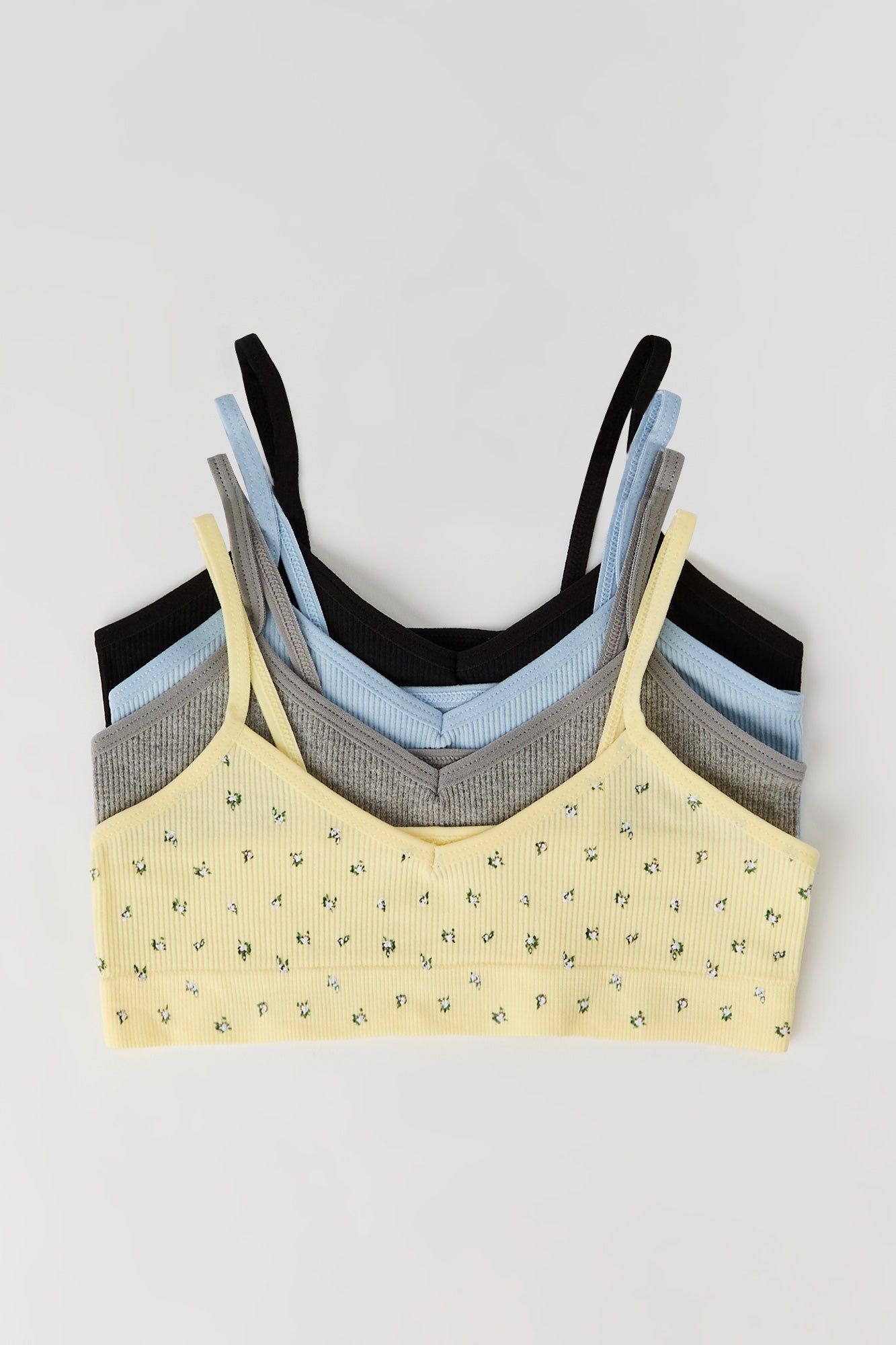 Girls Floral & Solid Seamless Ribbed Bralette (4 Pack)