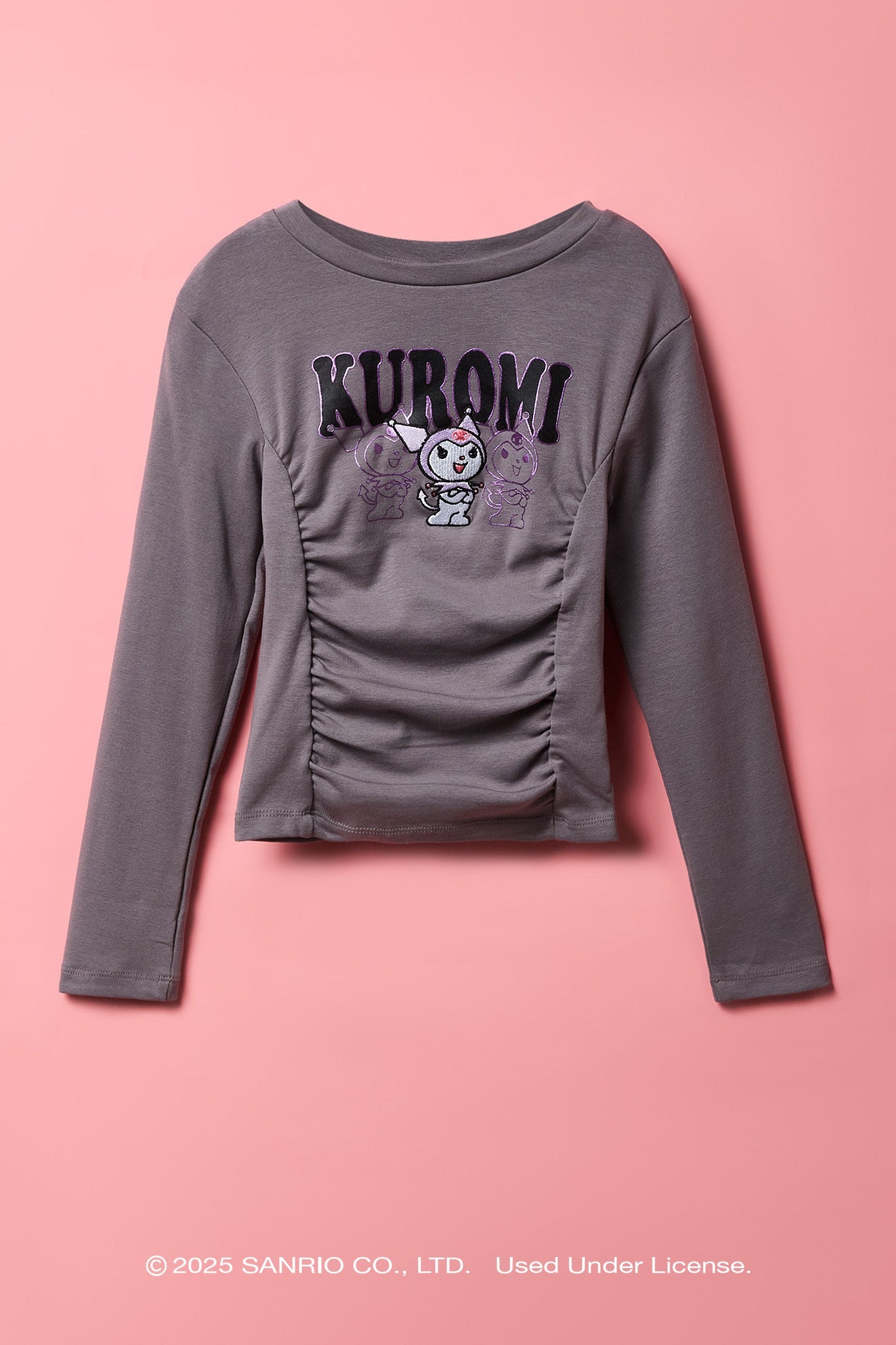 Kuromi™ Girls Ribbed Cinched Long Sleeve Top