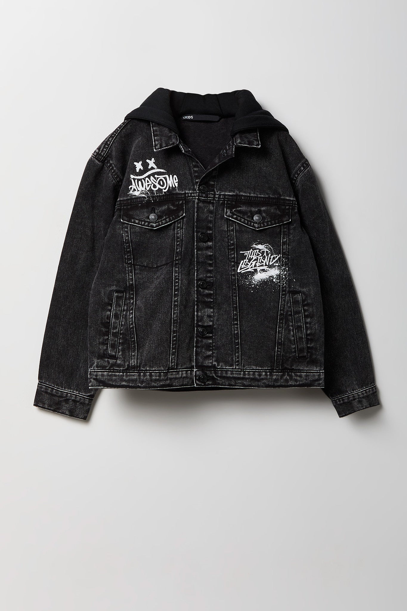 Boys Graphic Denim Jacket with Fleece Hood