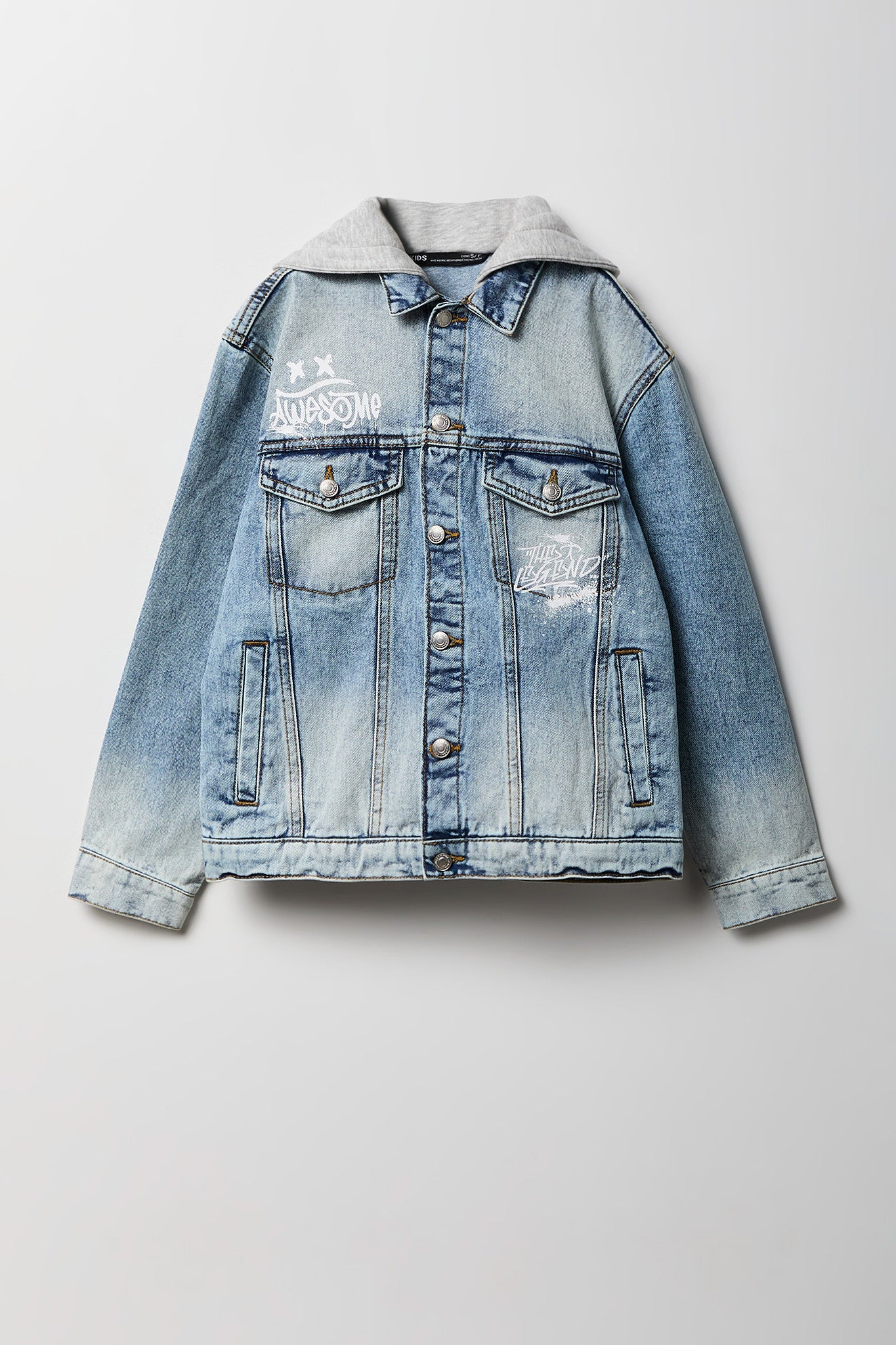 Boys Graphic Denim Jacket with Fleece Hood