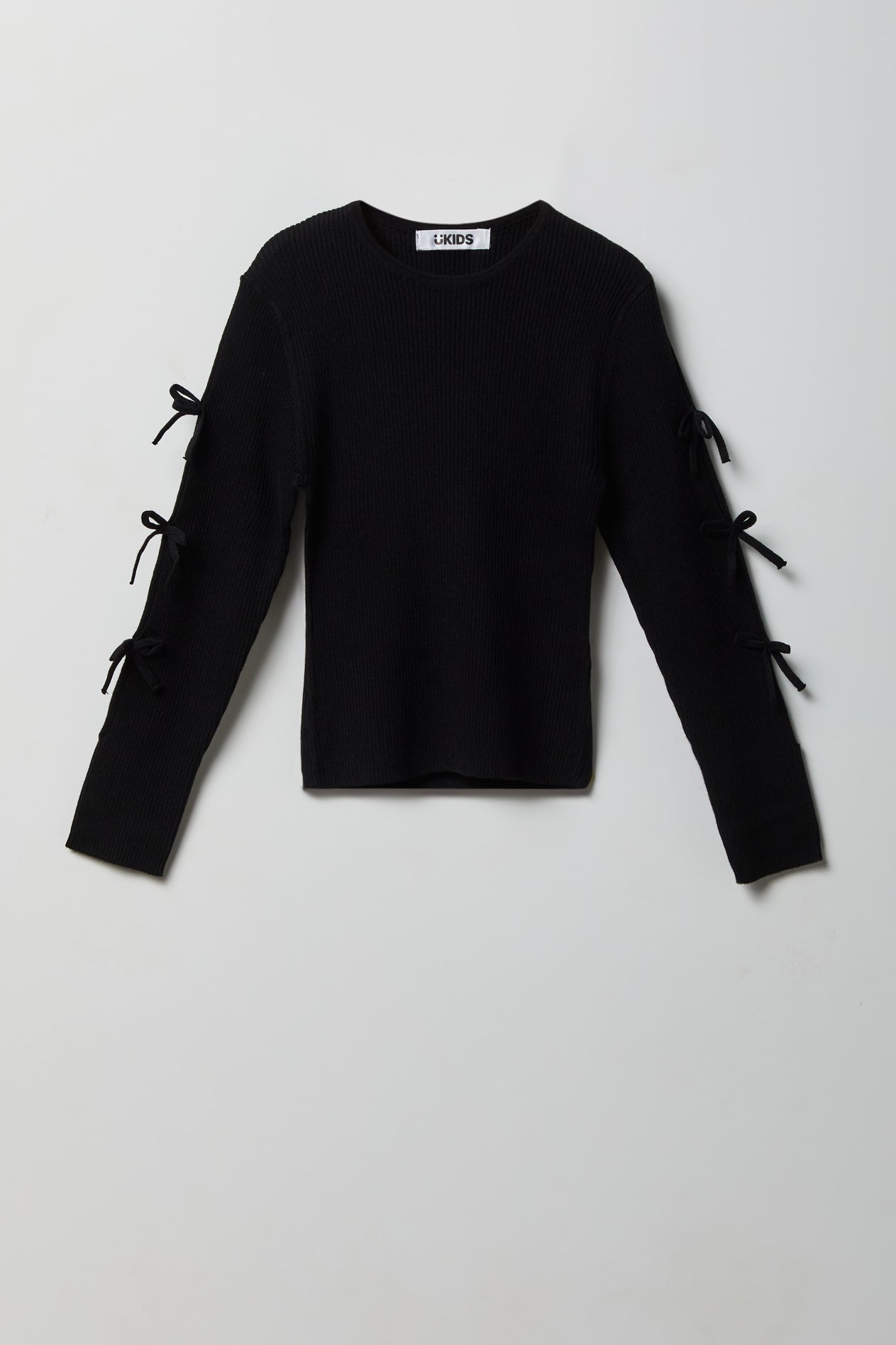 Girls Ribbed Bow Sleeve Sweater