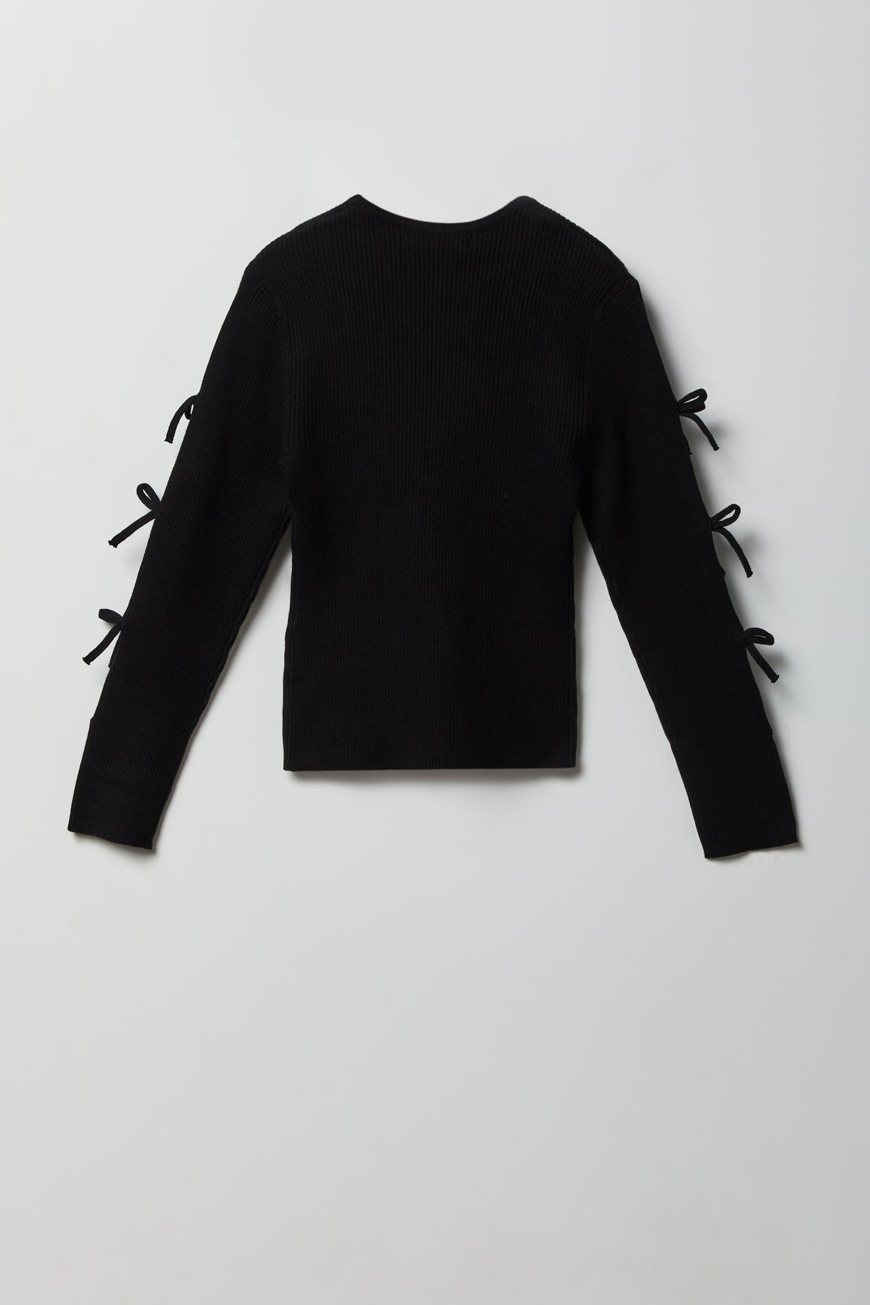 Girls Ribbed Bow Sleeve Sweater