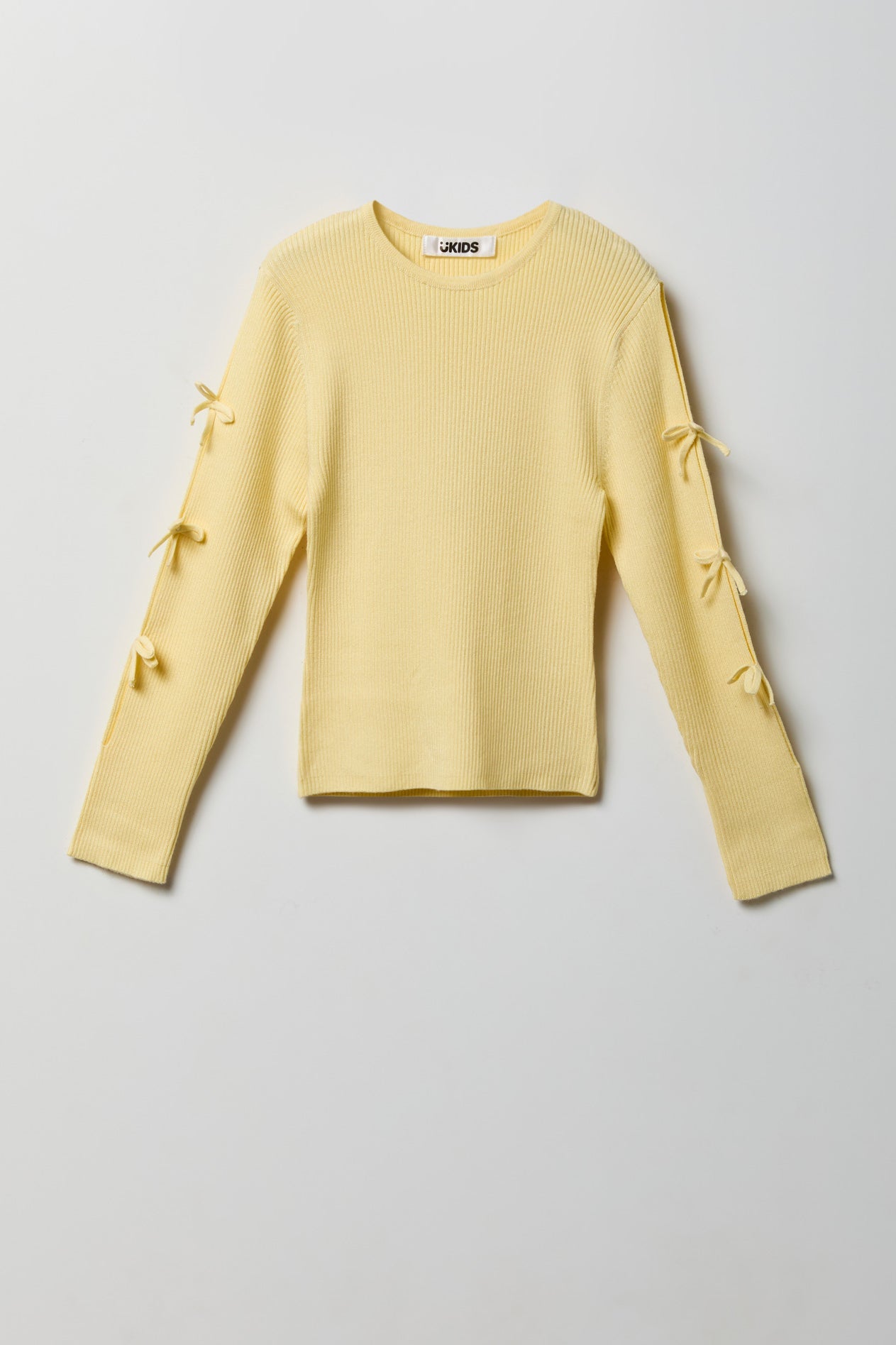 Girls Ribbed Bow Sleeve Sweater