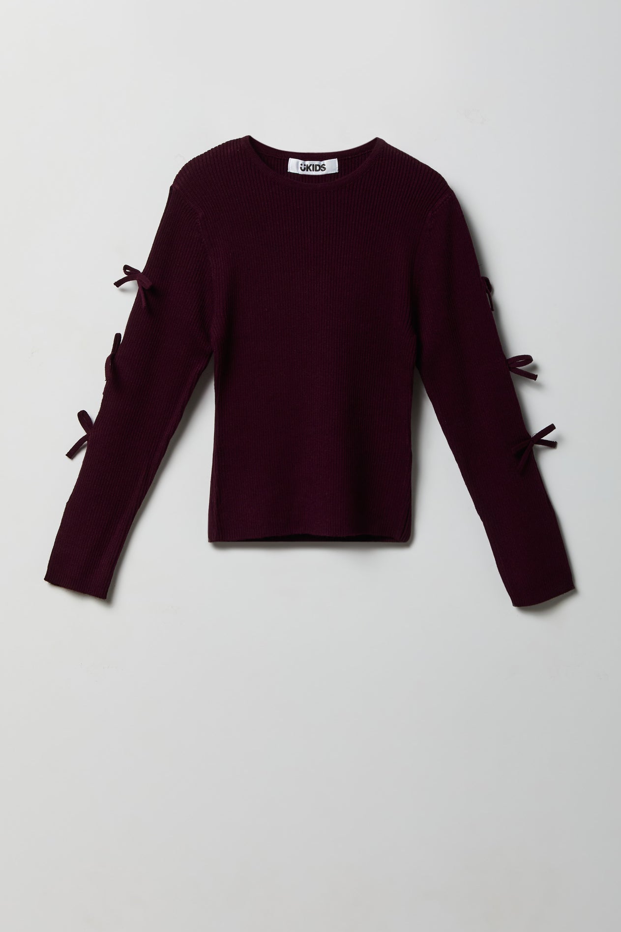 Girls Ribbed Bow Sleeve Sweater