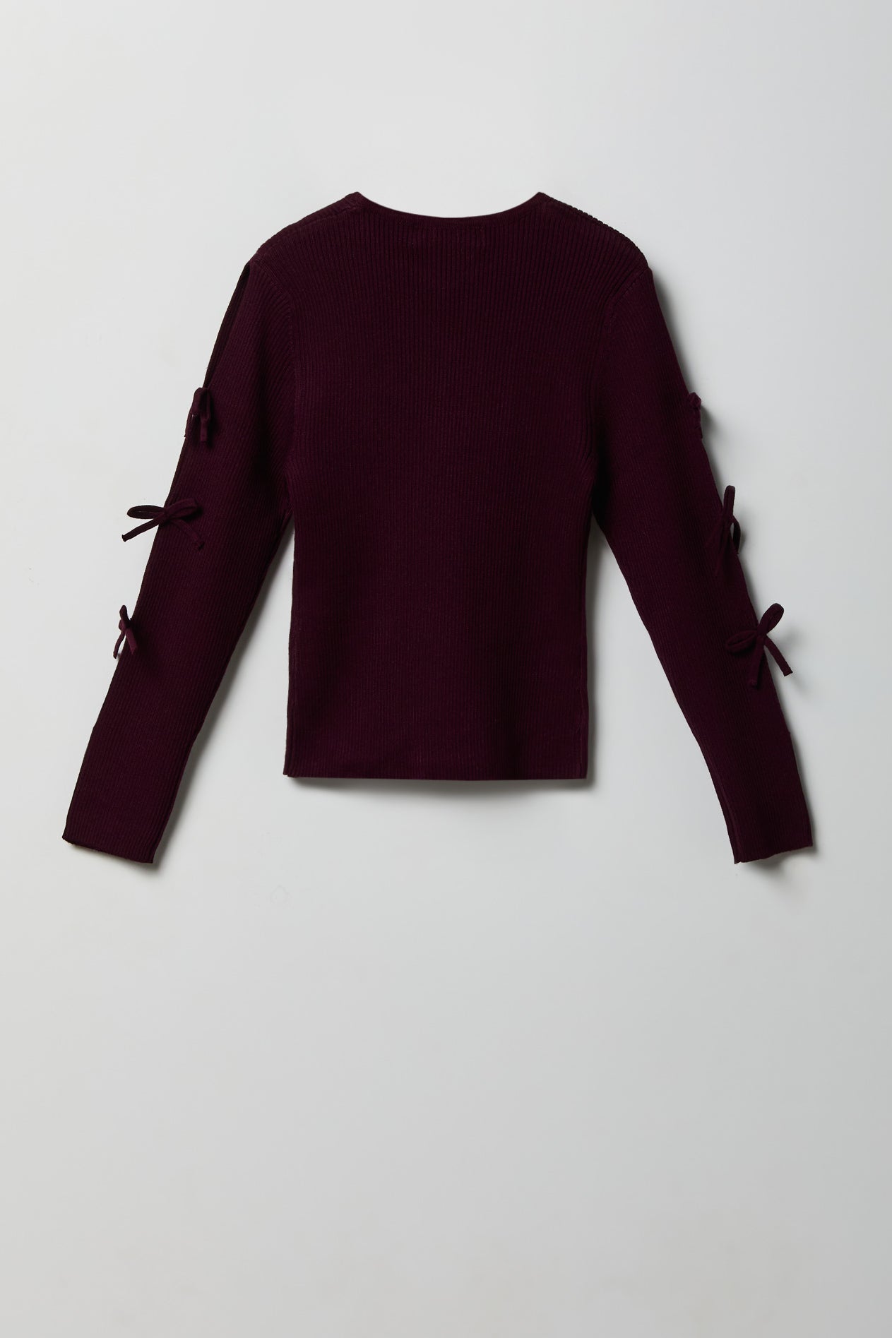 Girls Ribbed Bow Sleeve Sweater