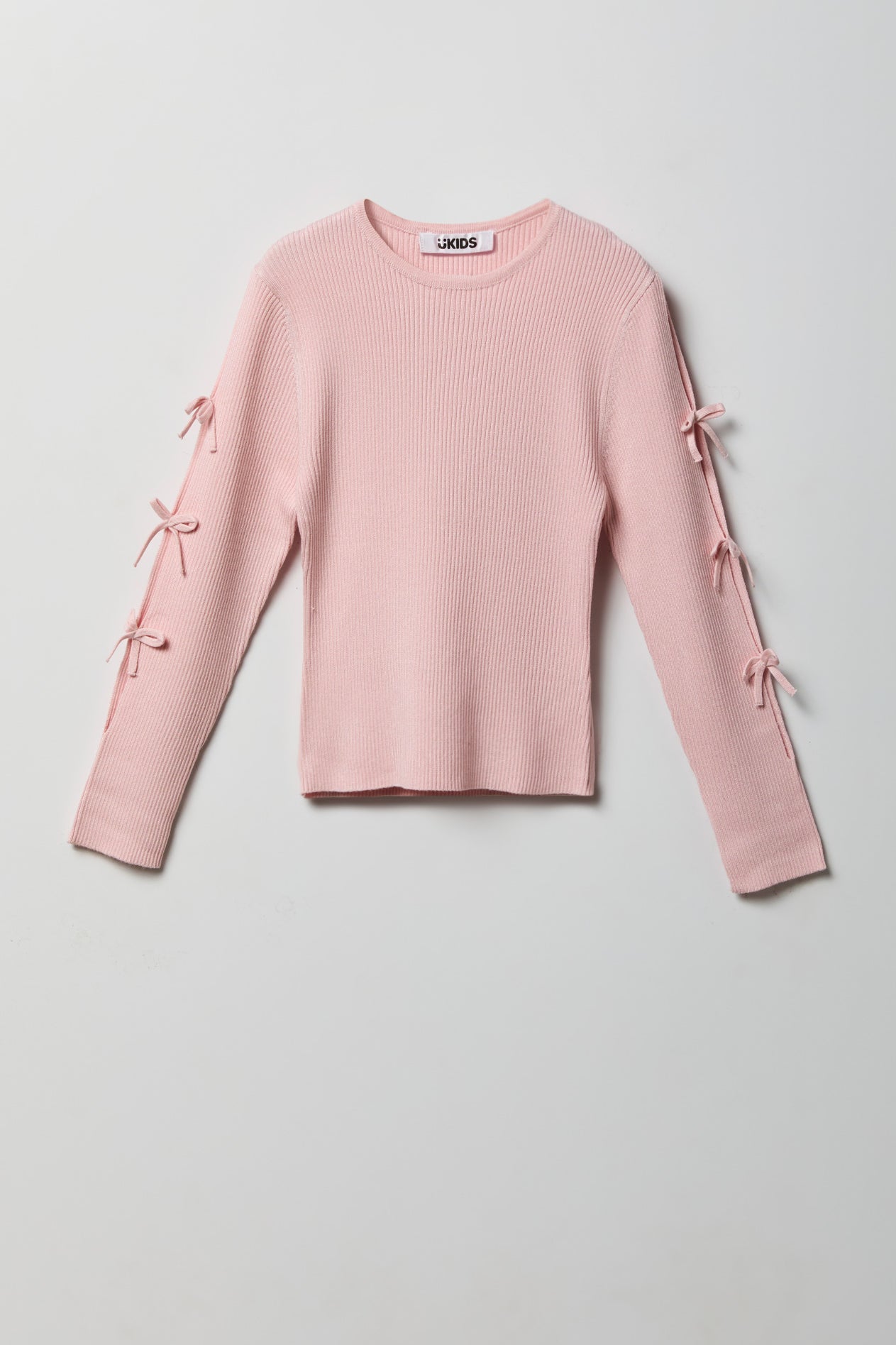 Girls Ribbed Bow Sleeve Sweater