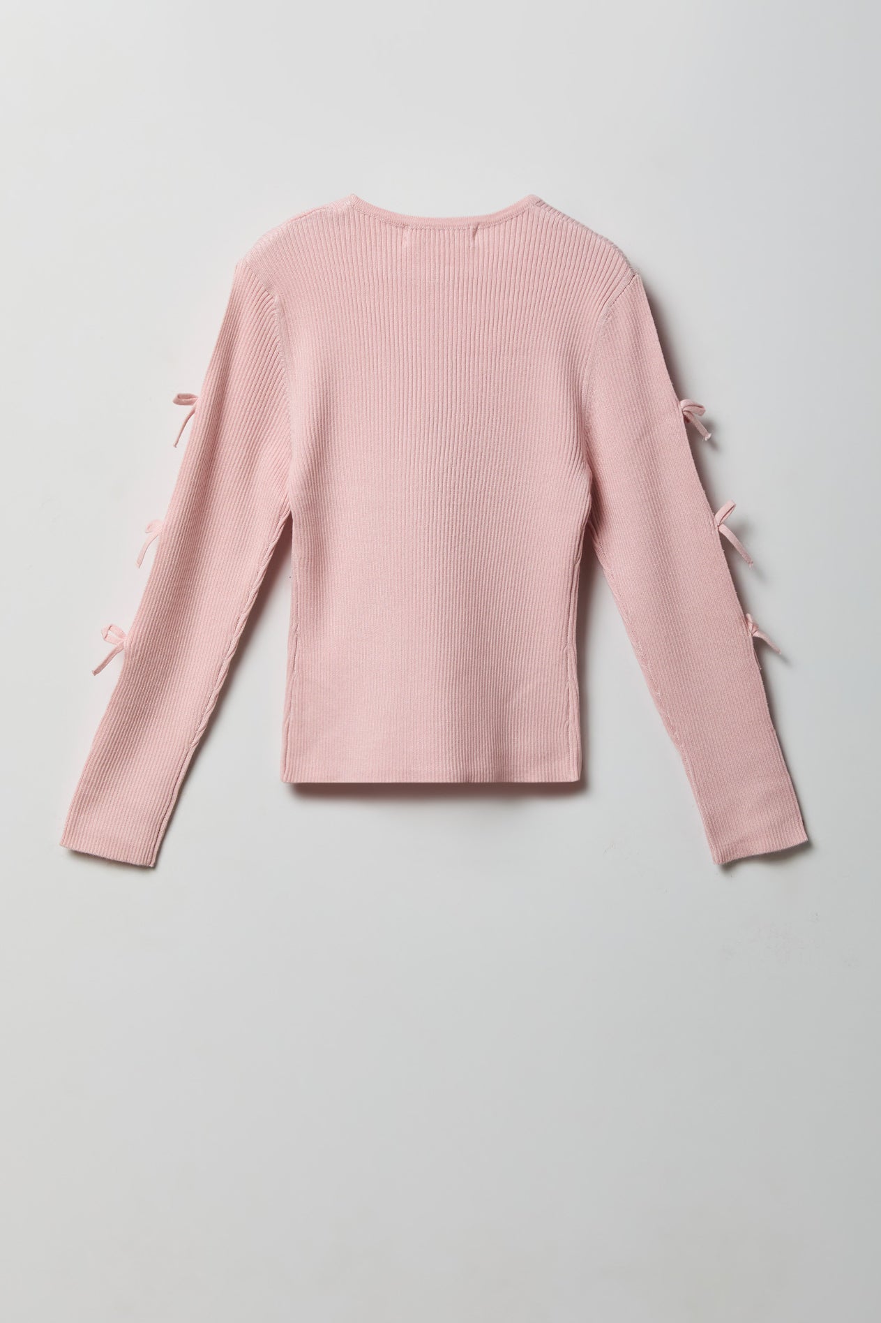 Girls Ribbed Bow Sleeve Sweater