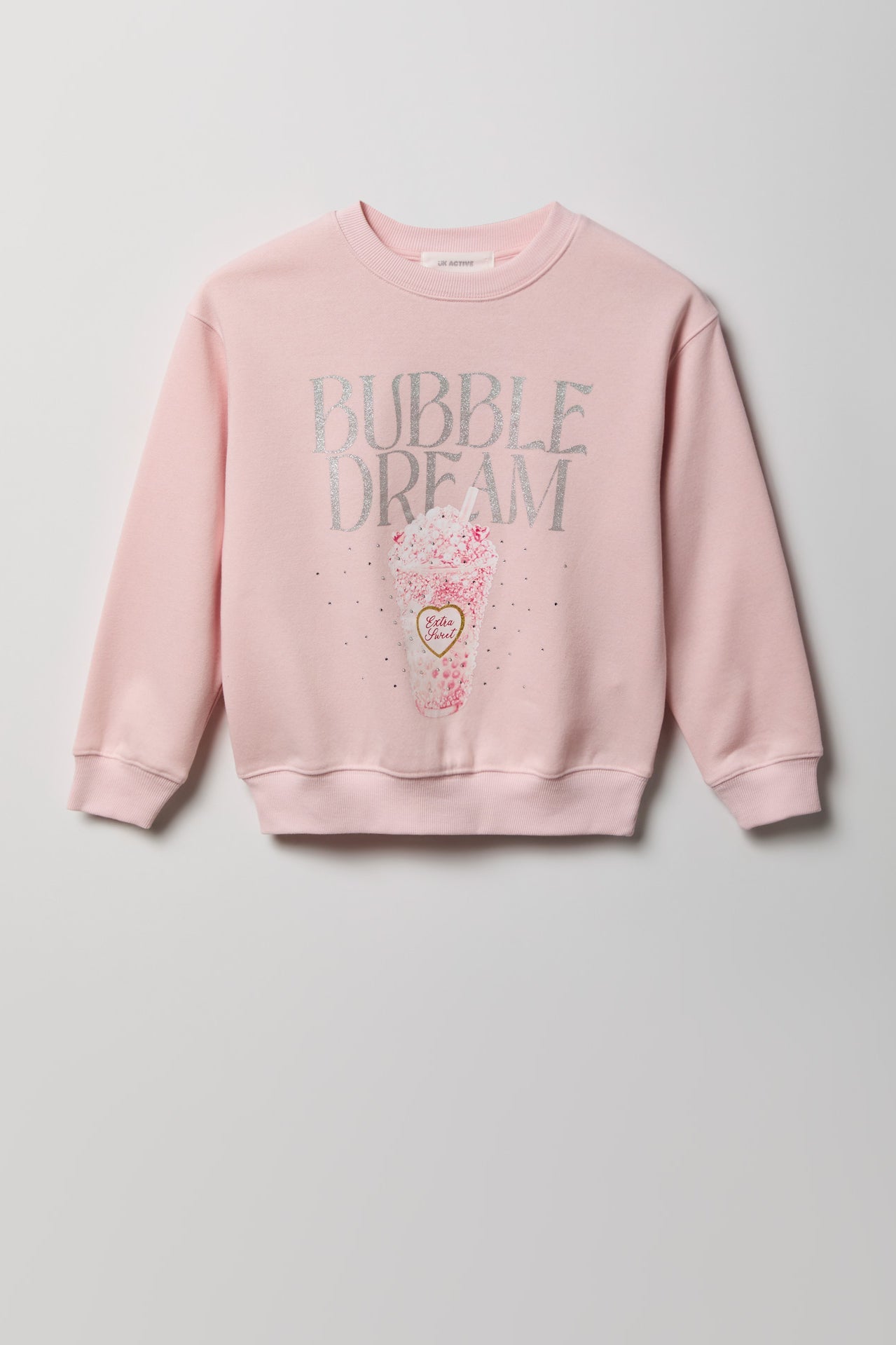 Girls Oversized Rhinestone Graphic Fleece Sweatshirt