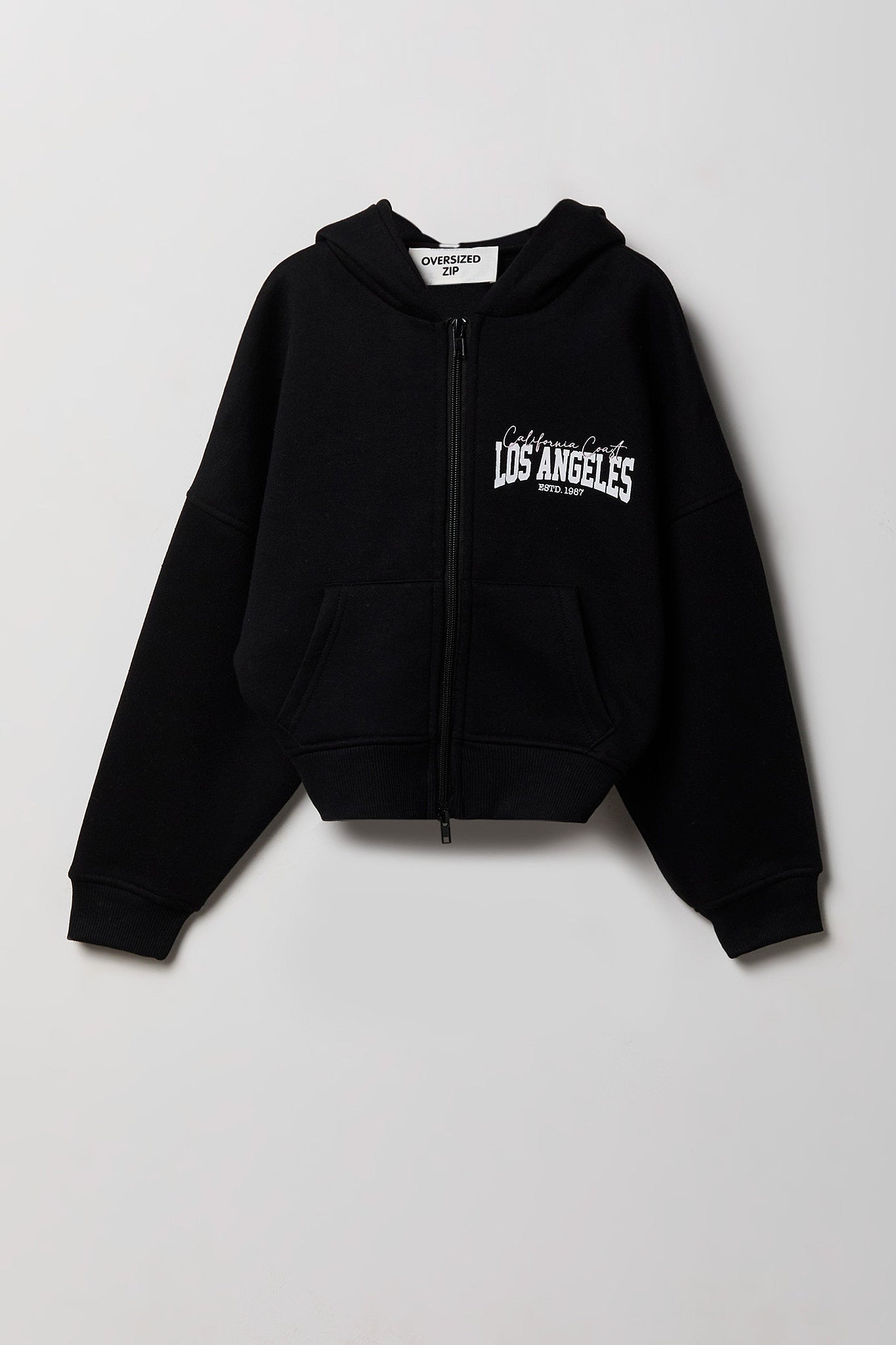 Girls Oversized Fleece Graphic Zip Hoodie