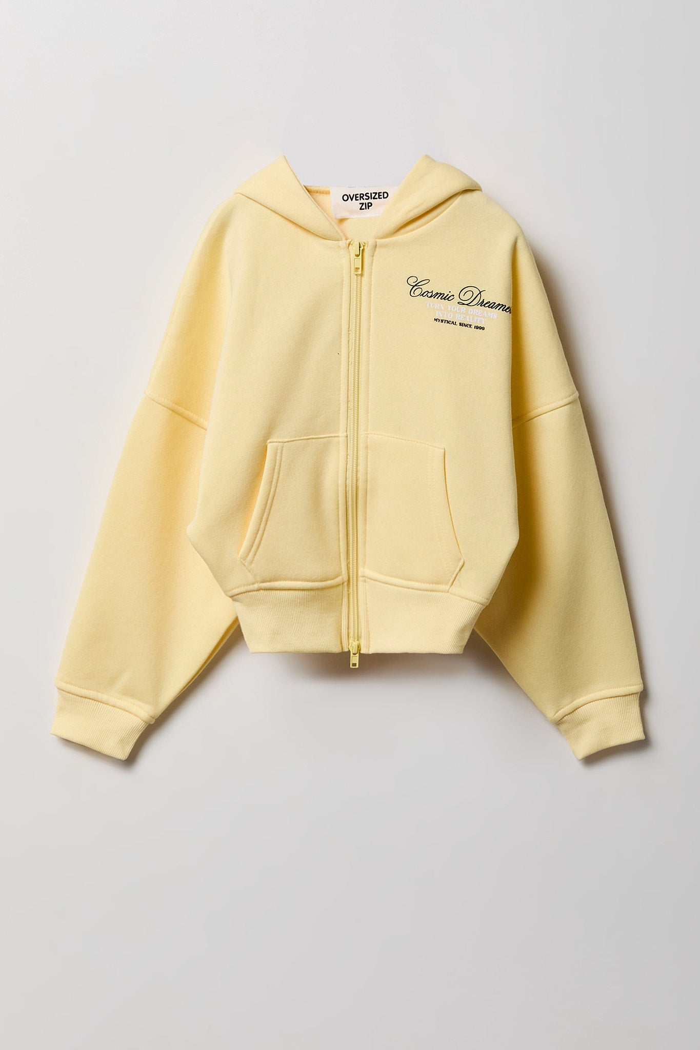 Girls Oversized Fleece Graphic Zip Hoodie