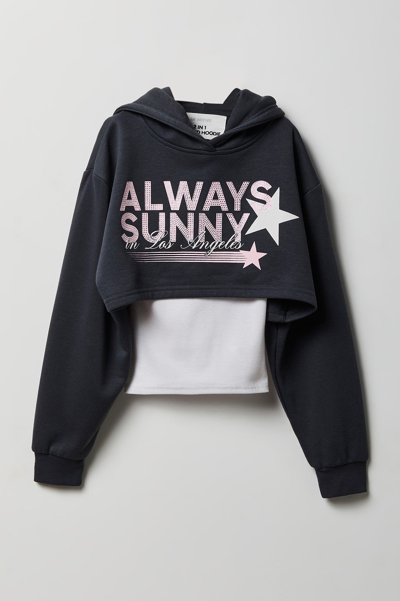 Girls Rhinestone Fleece Layered Hoodie