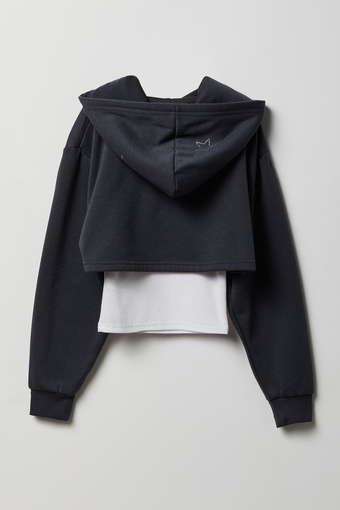 Girls Rhinestone Fleece Layered Hoodie