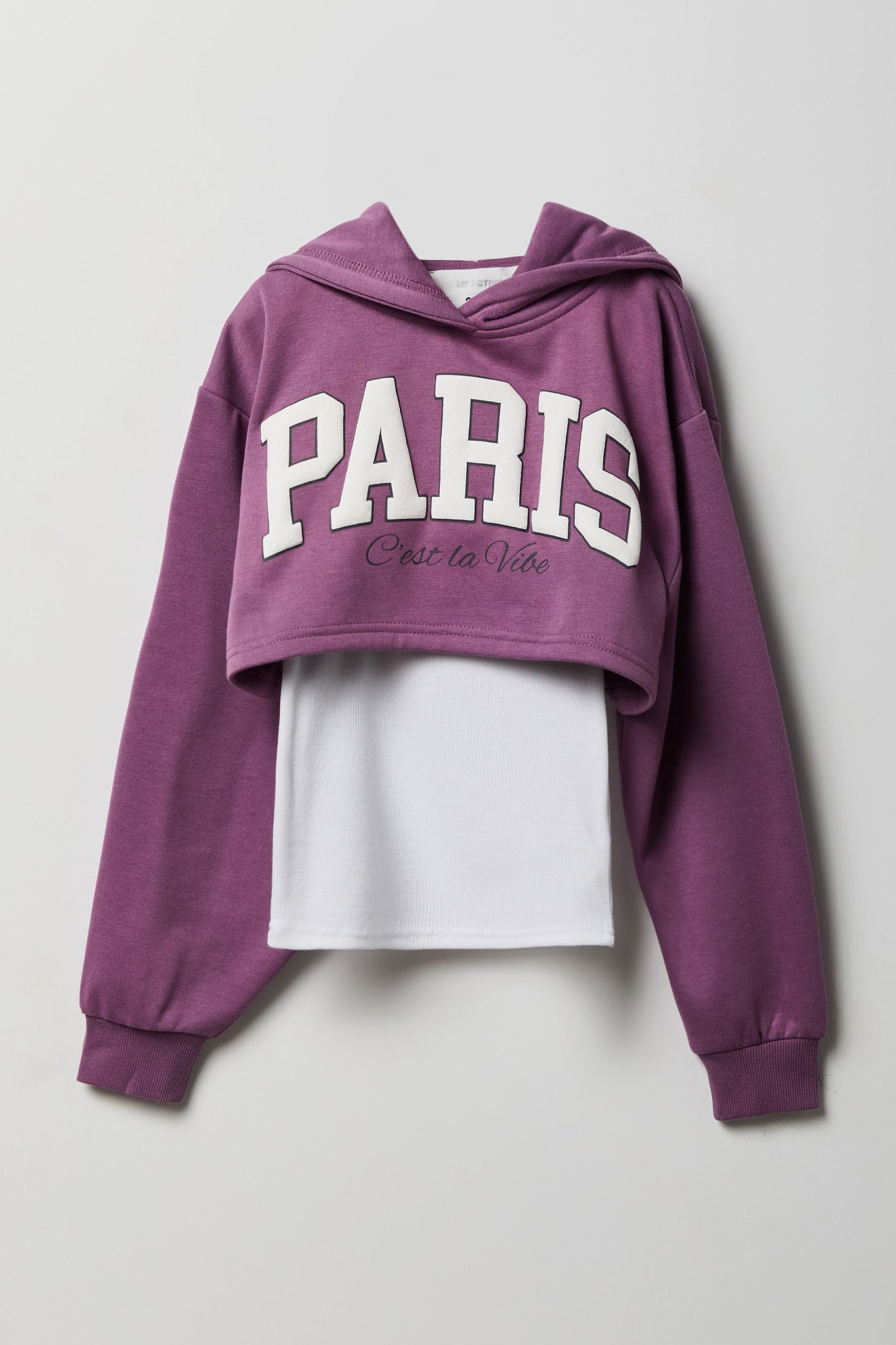 Girls Rhinestone Fleece Layered Hoodie