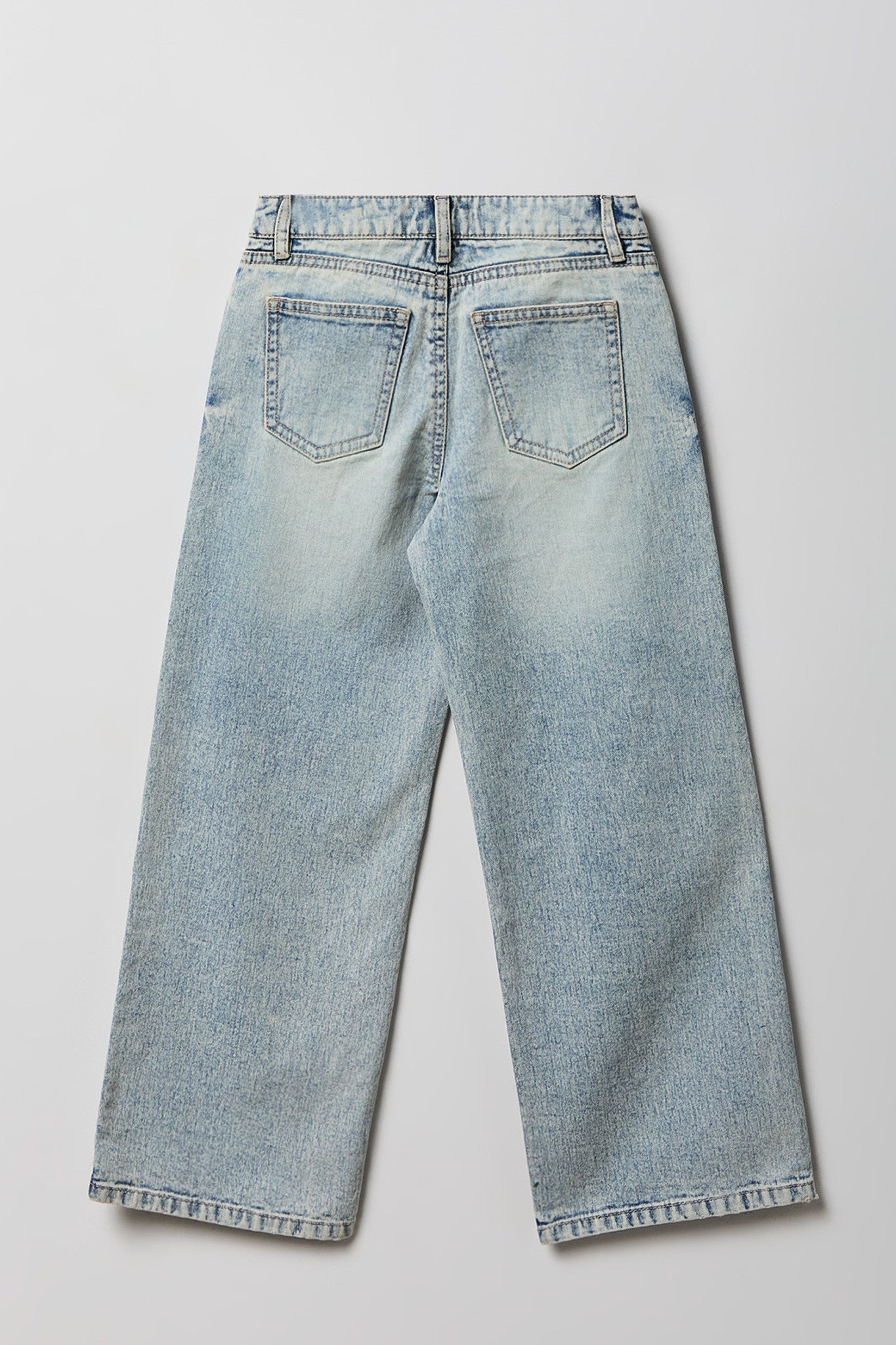 Girls Bow Embroidered Mid Rise Baggy Wide Leg Jean