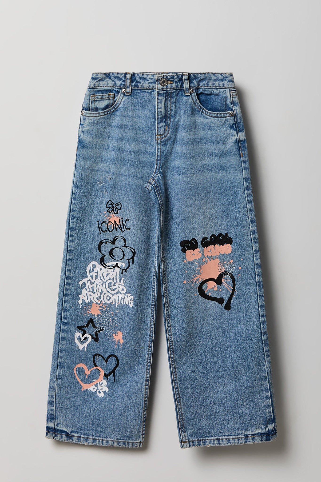 Girls Graphic Wide Leg Baggy Jean