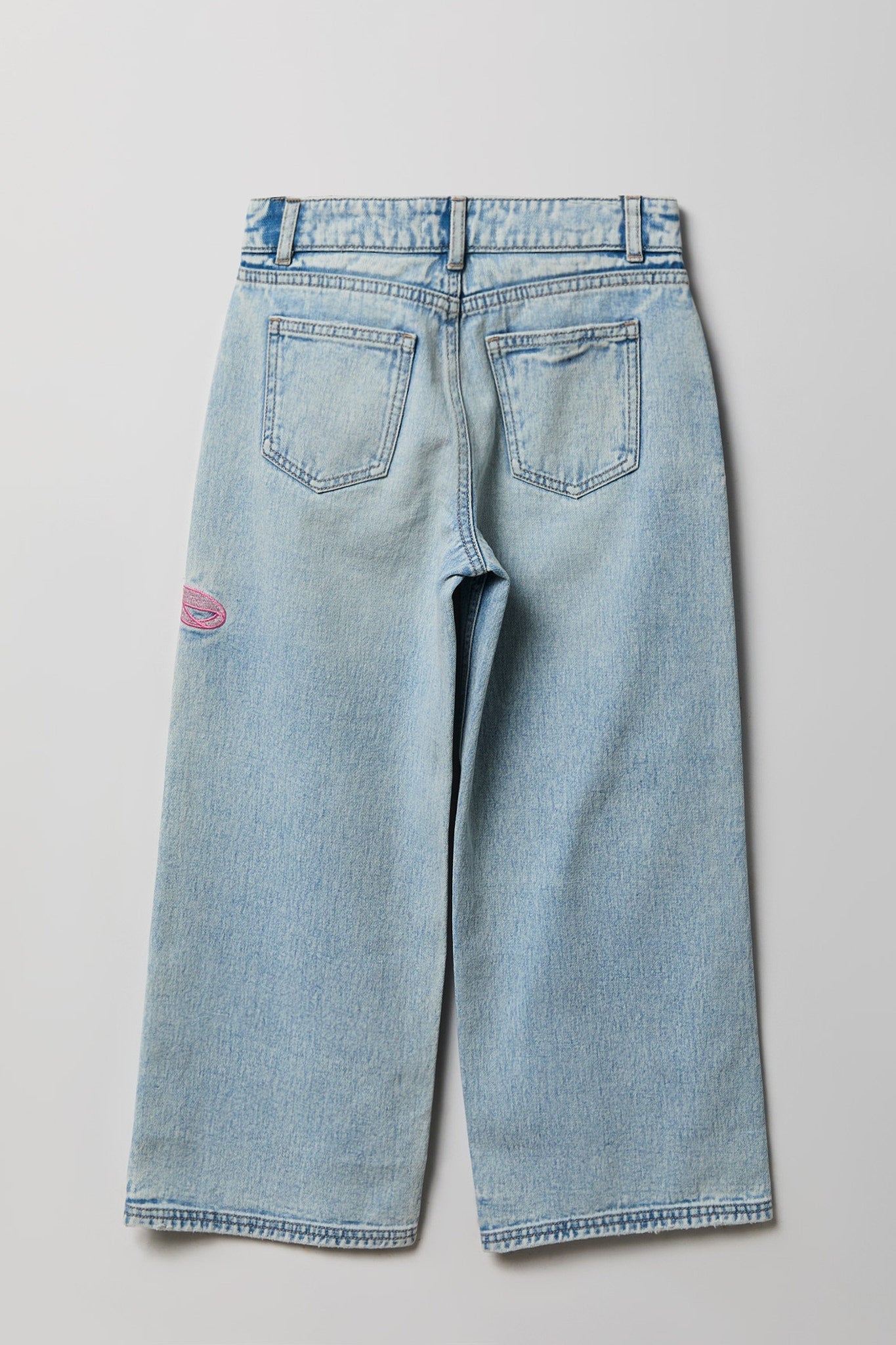 Girls Bow Embroidered Mid Rise Super Baggy Jean