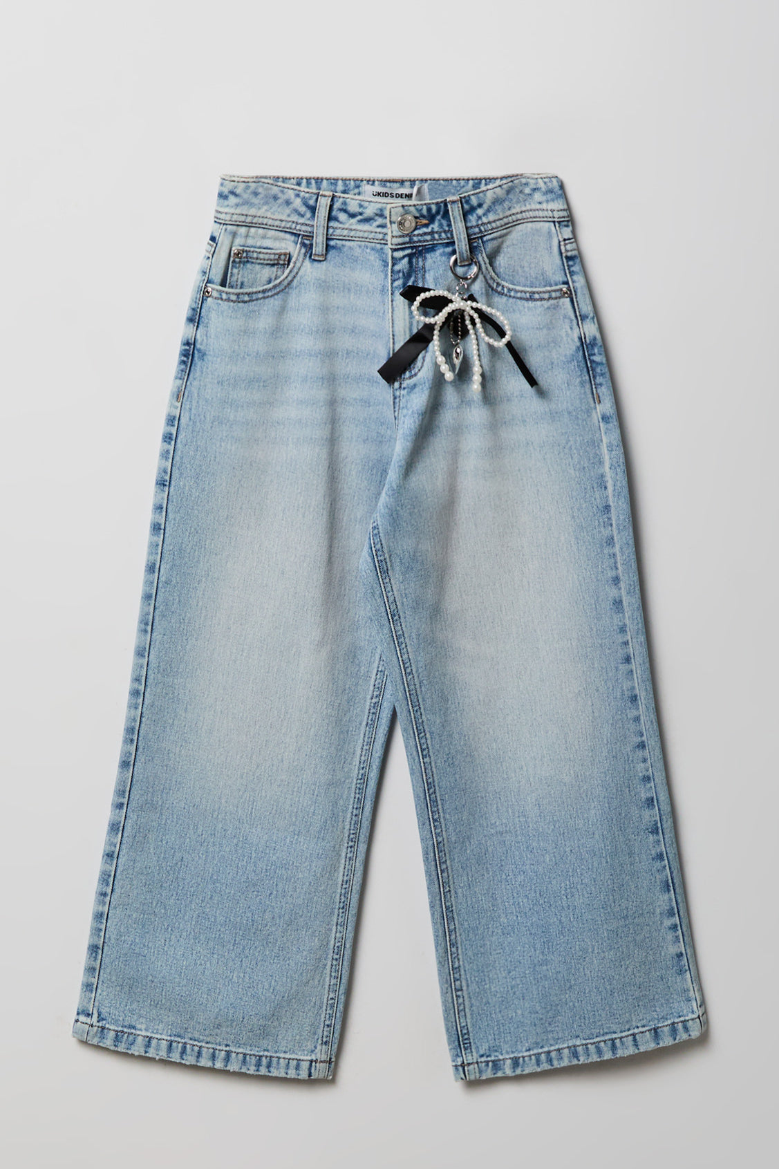 Girls High Rise Wide Leg Jean with Keychain