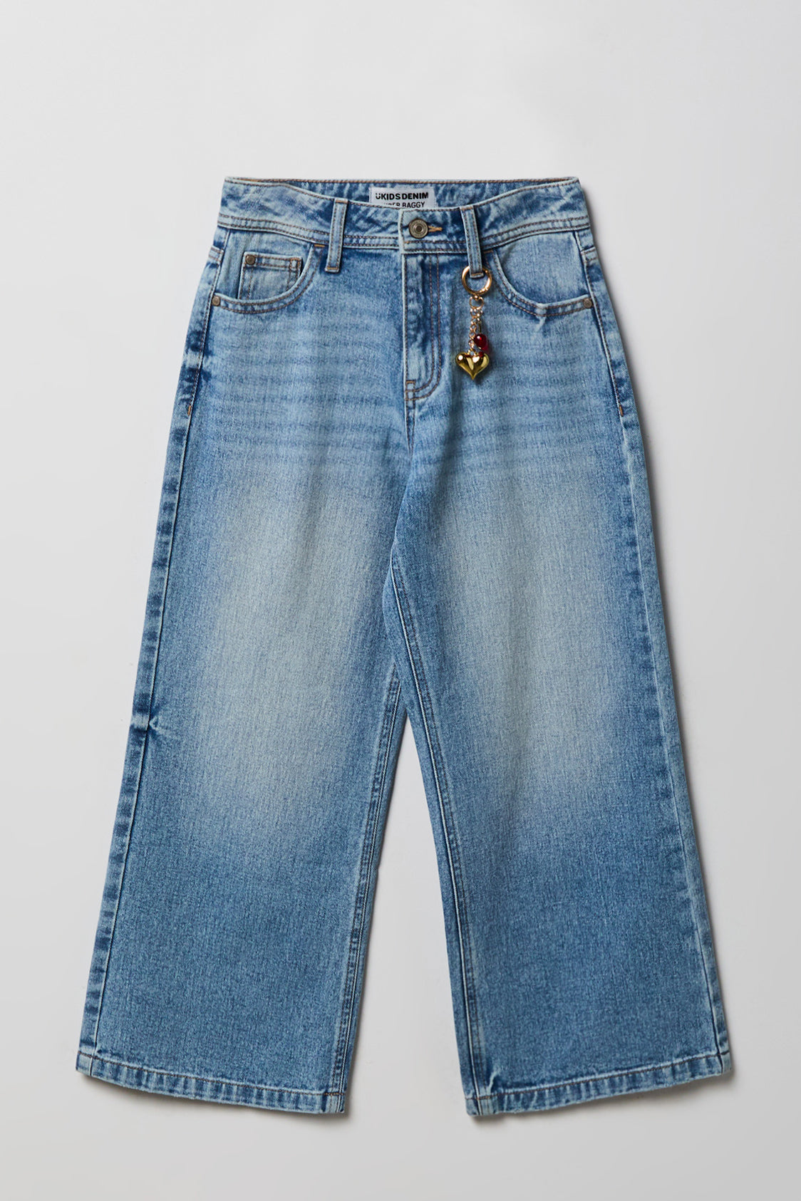 Girls High Rise Wide Leg Jean with Keychain