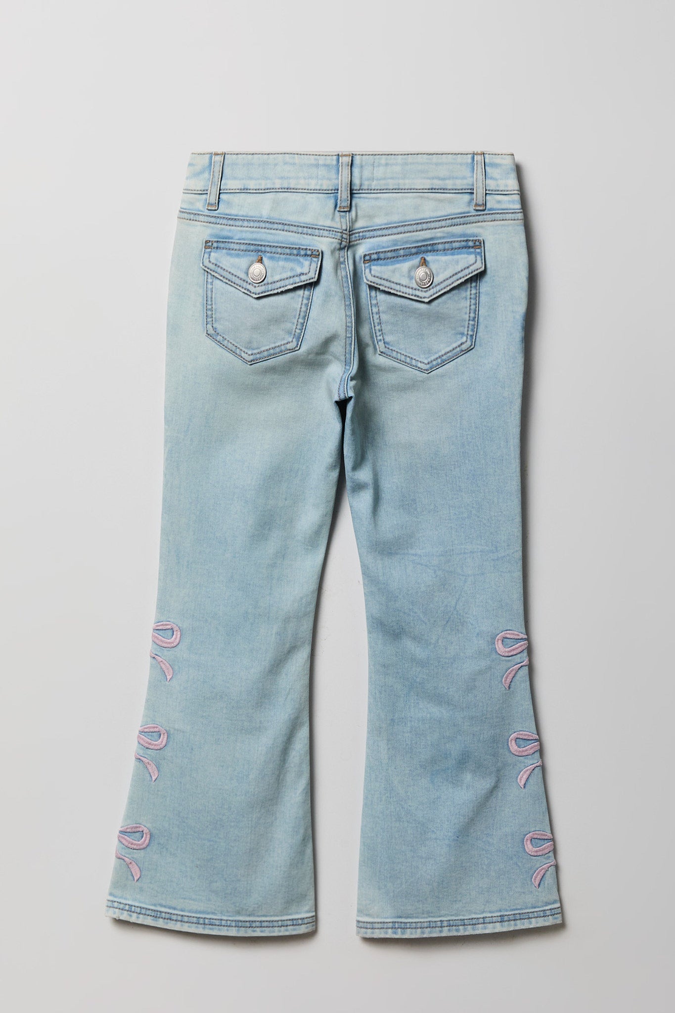 Girls Bow Embroidered Mid Rise Flare Jean