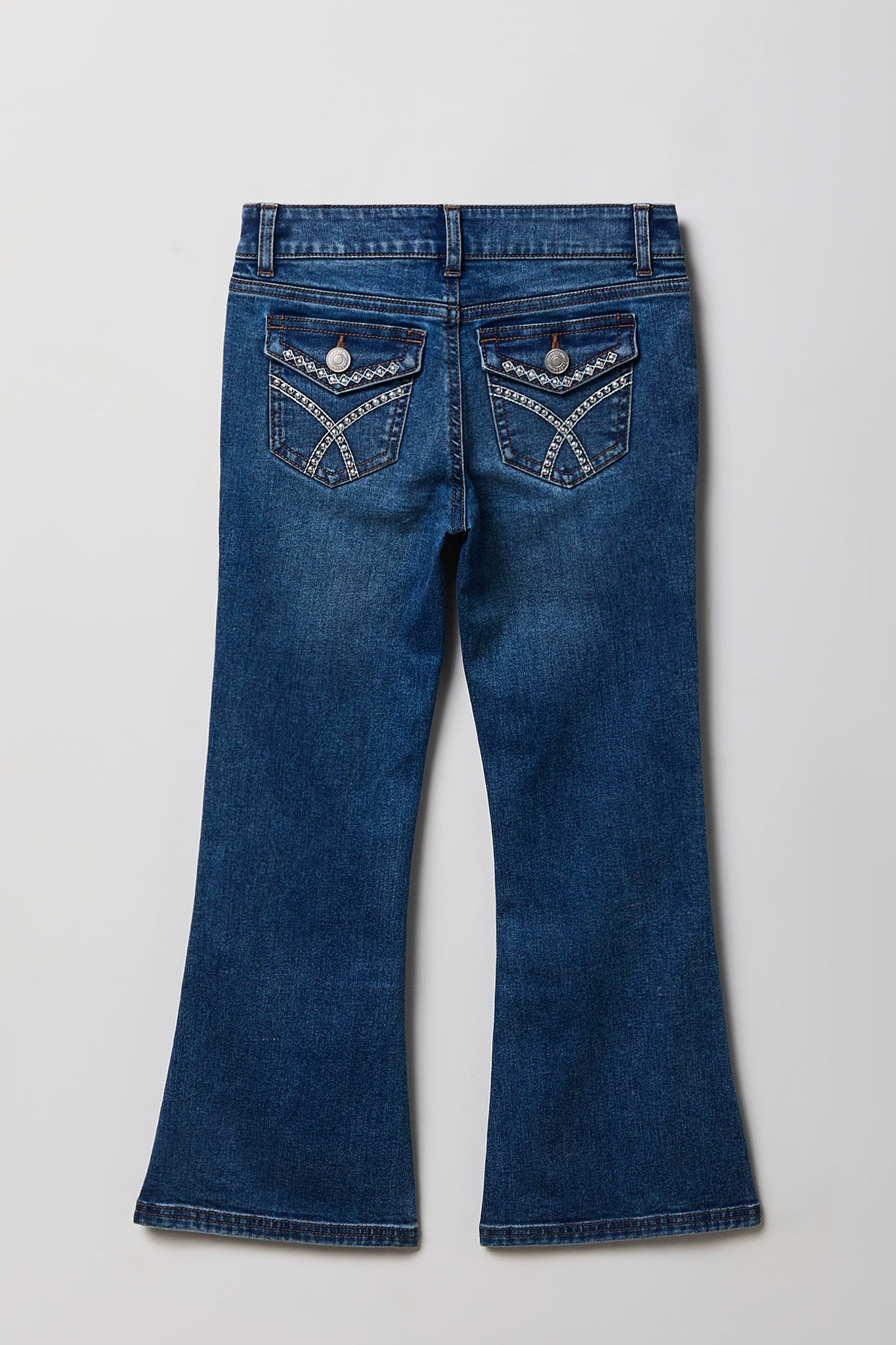Girls Studded Pocket Mid Rise Flare Jean