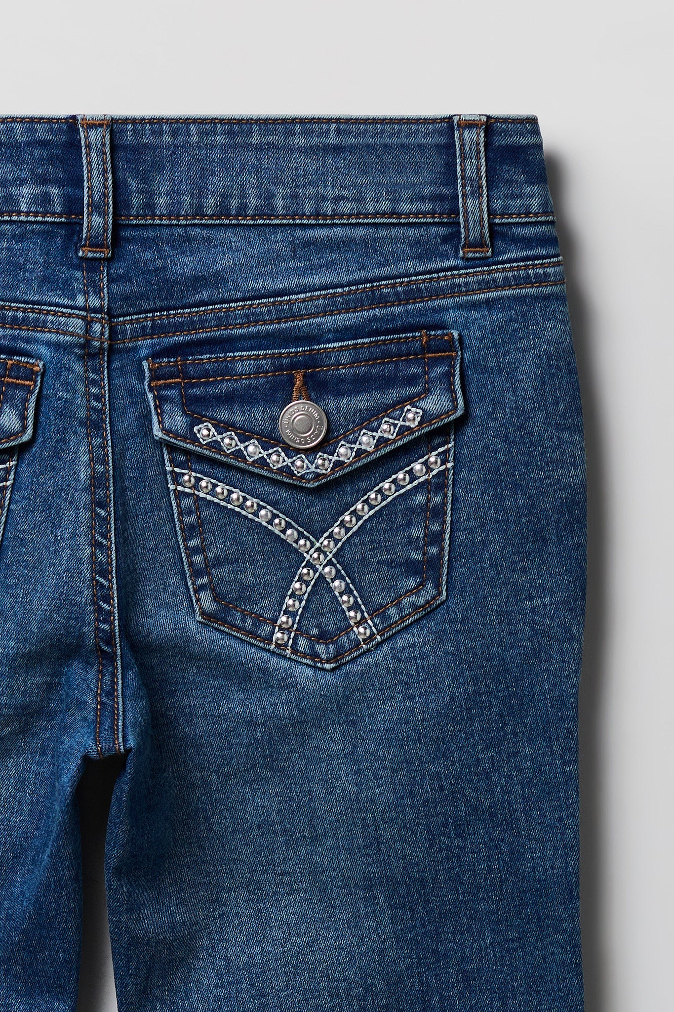 Girls Studded Pocket Mid Rise Flare Jean