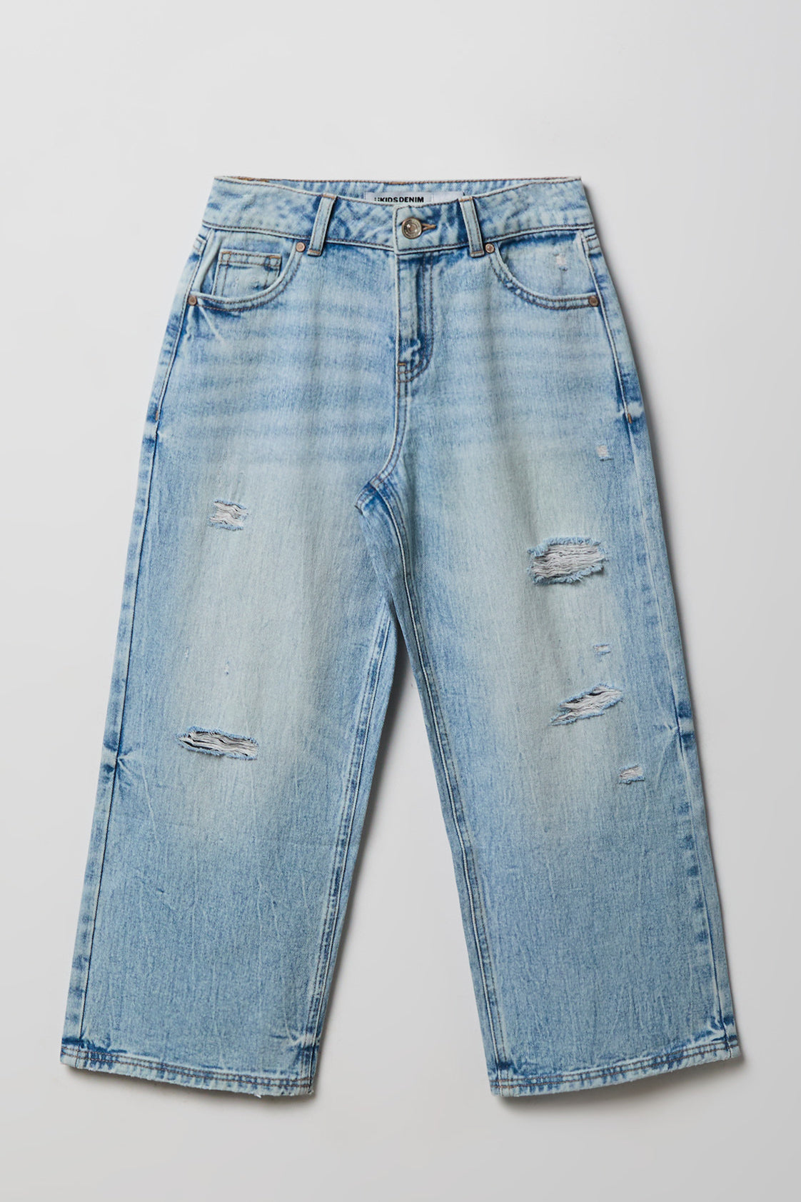 Girls Ripped Mid Rise Super Baggy Light Jean