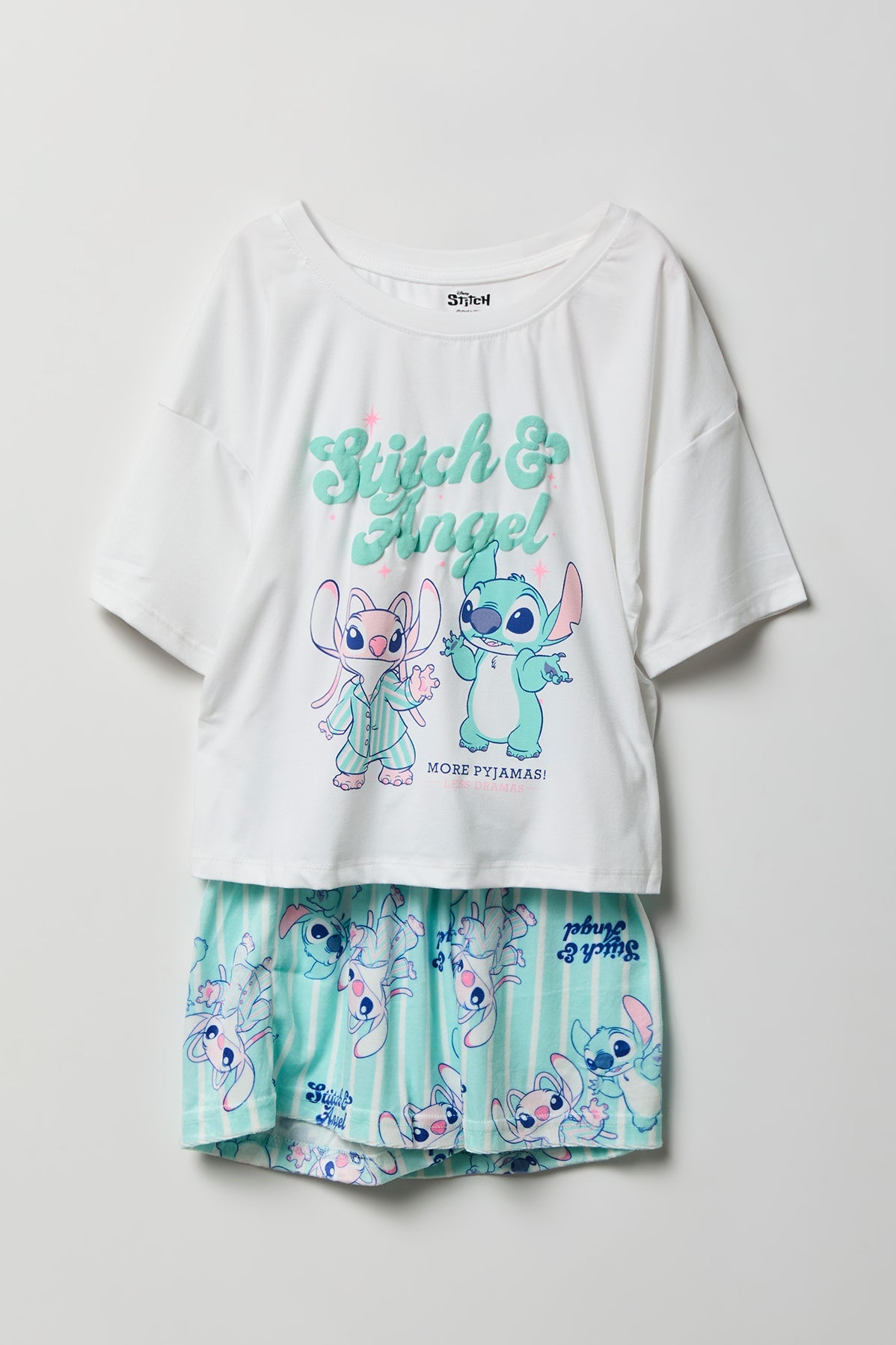 Girls Stitch Graphic T-Shirt & Short Pajama Set